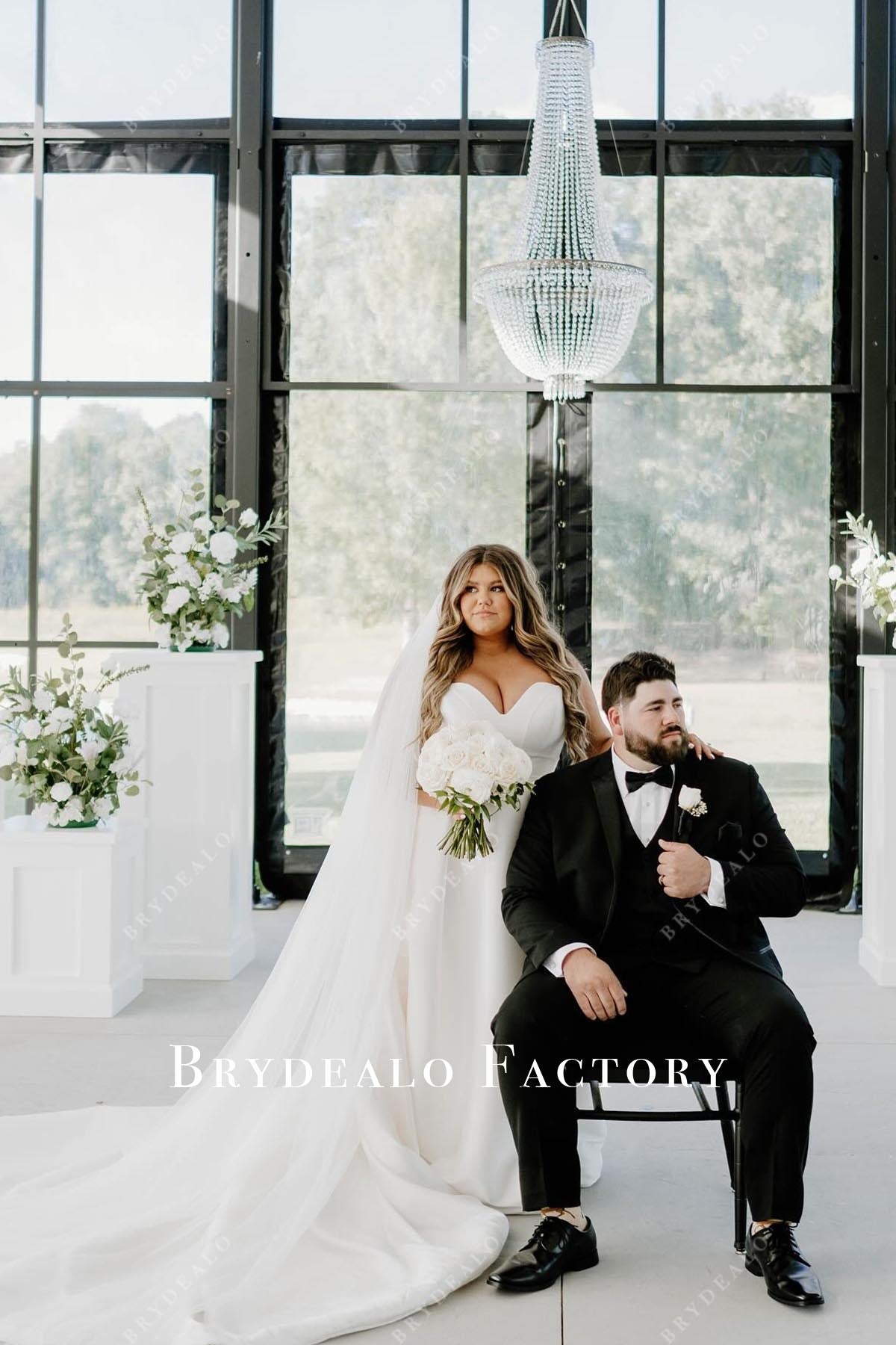 a line chapel train wedding dress