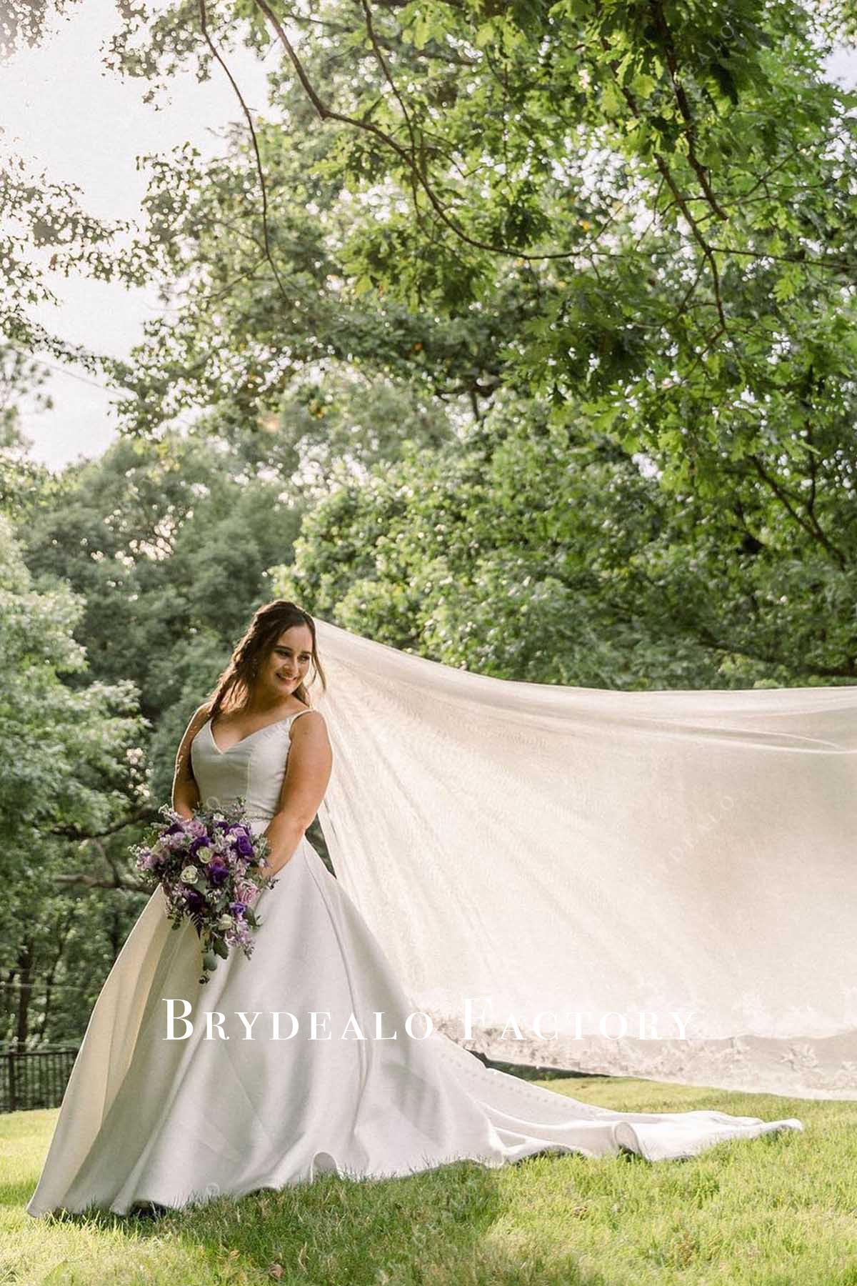 Elegant Straps V-Neck A-Line Chapel Train Wedding Dress