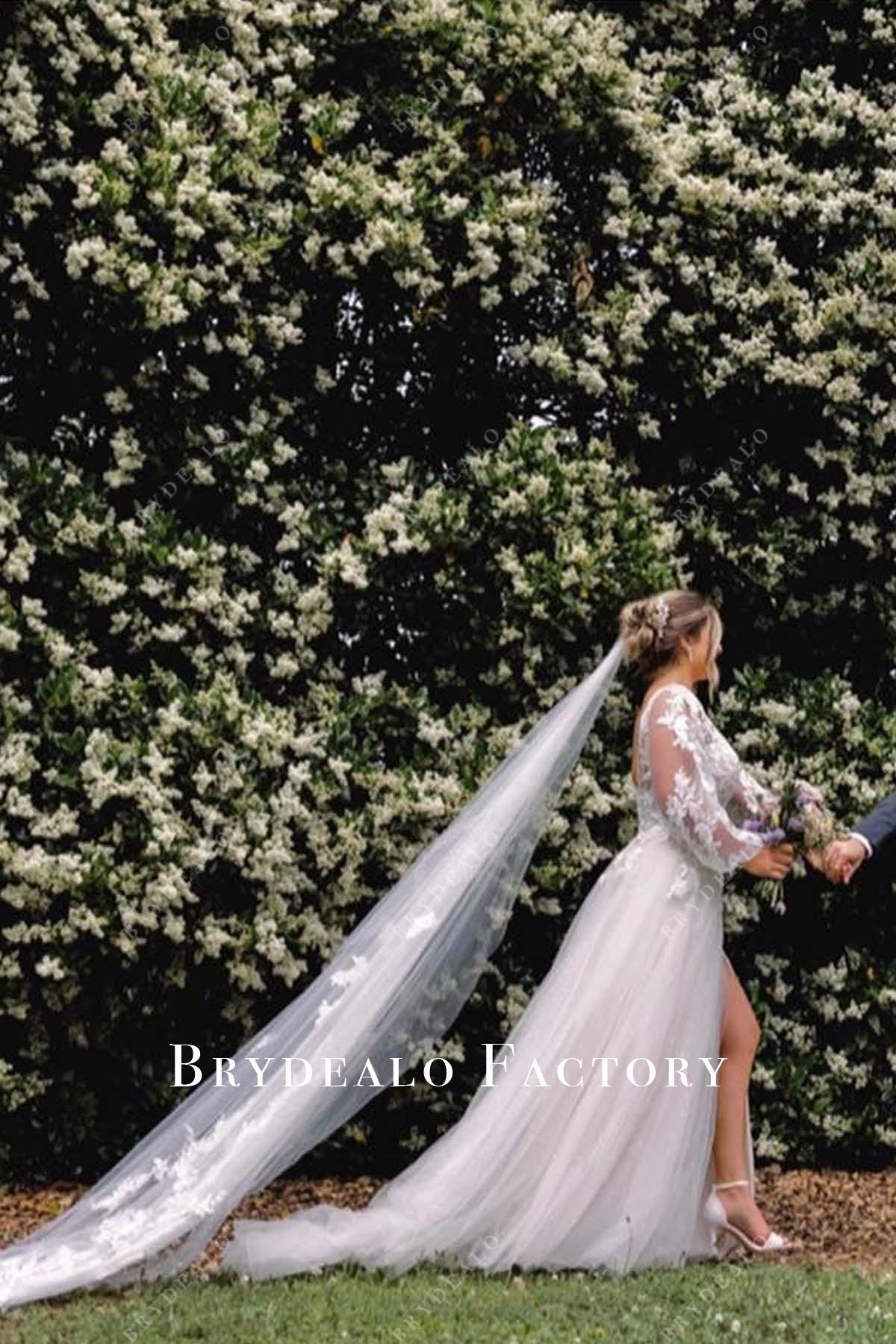 a line court train wedding dress