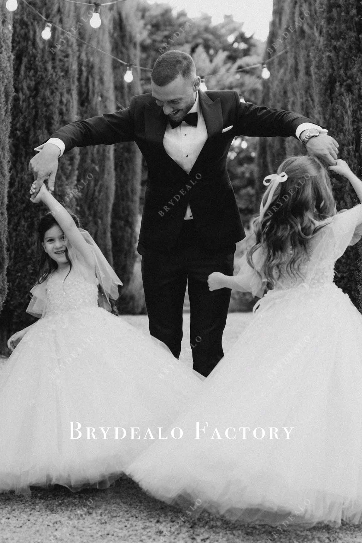 a line floor length flower girl dress