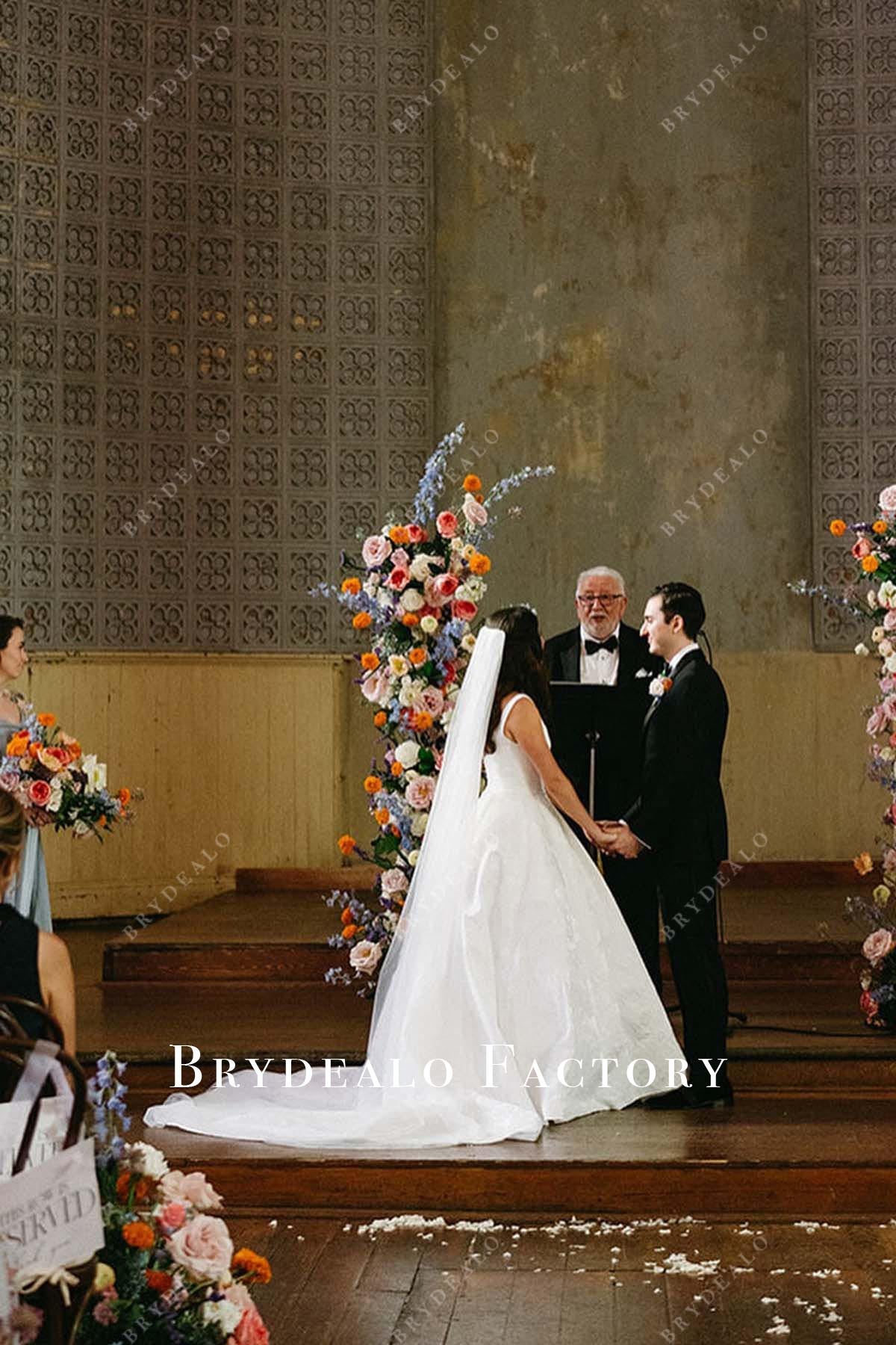 a line long train wedding dress