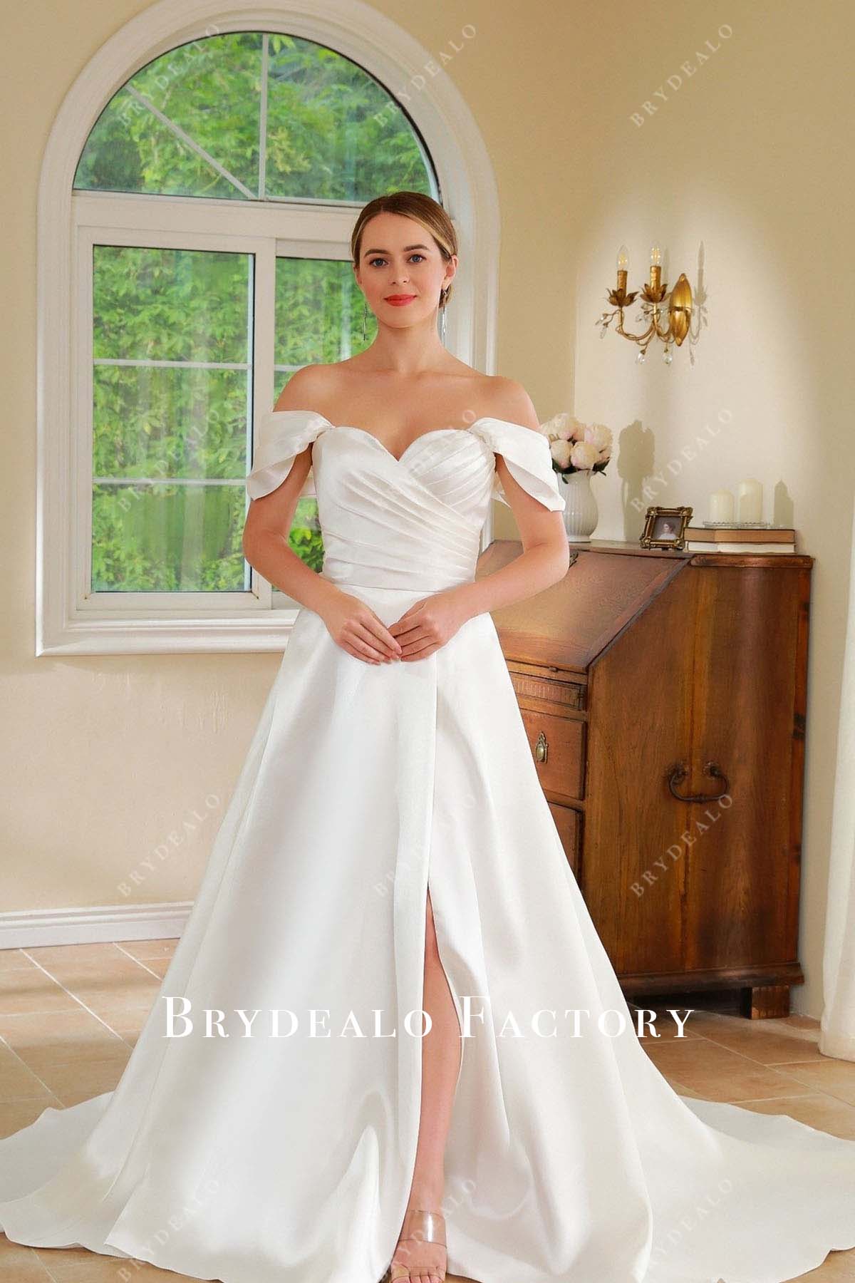 Off Shoulder Sweetheart Neck A-Line Slit Wedding Dress