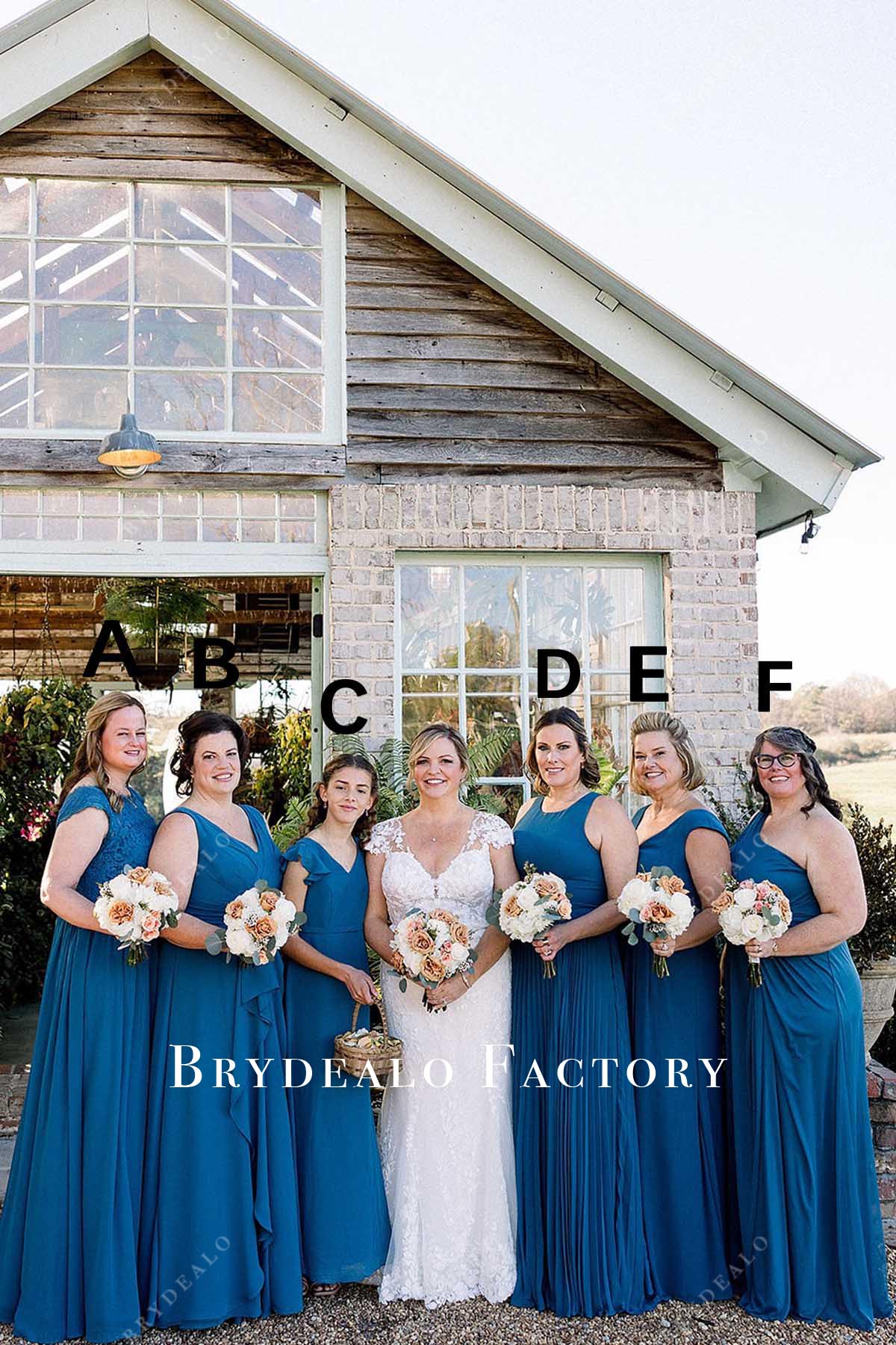 aegean long mismatched bridesmaid dresses