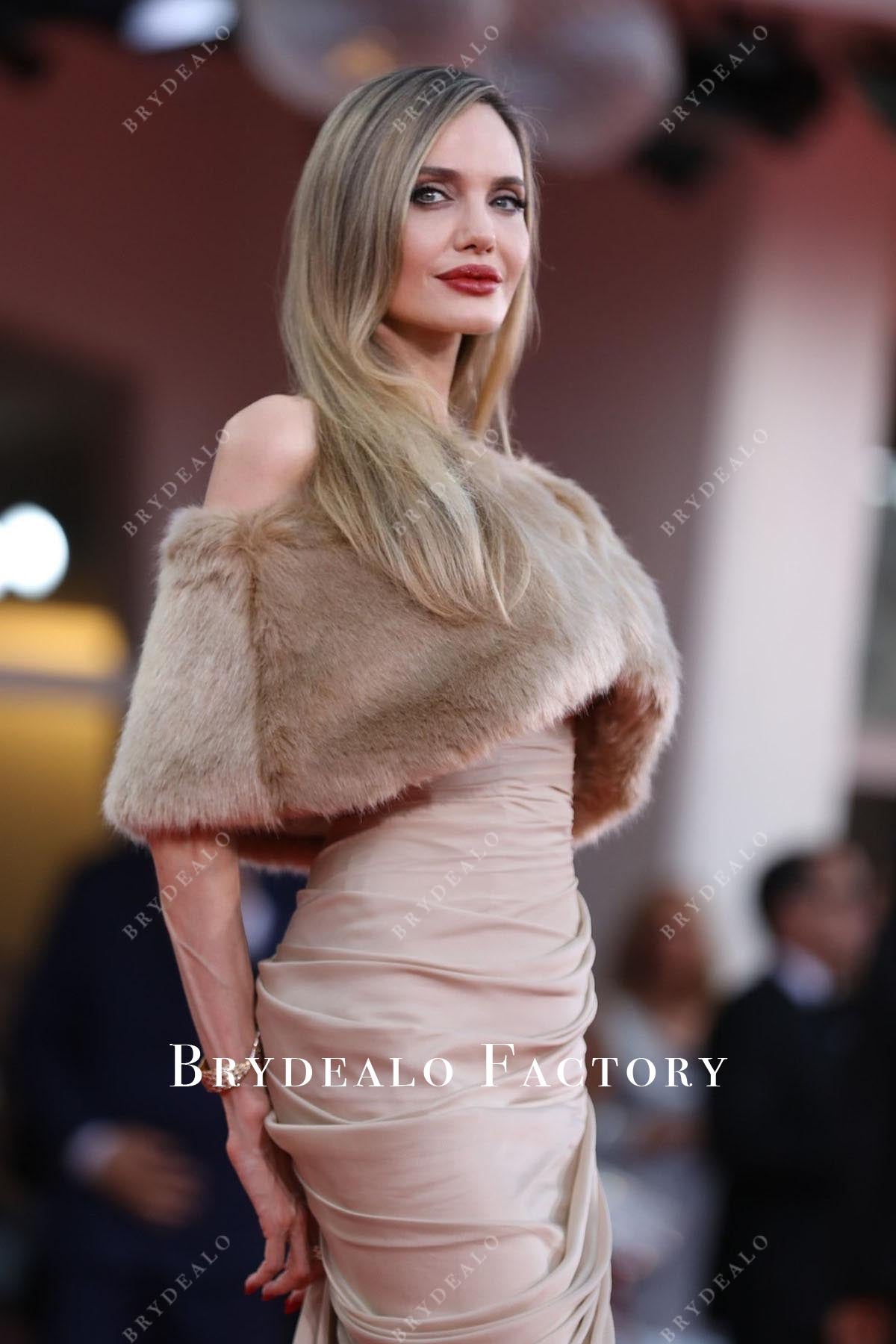 Angelina Jolie fur cape 2024 Venice film festival dress