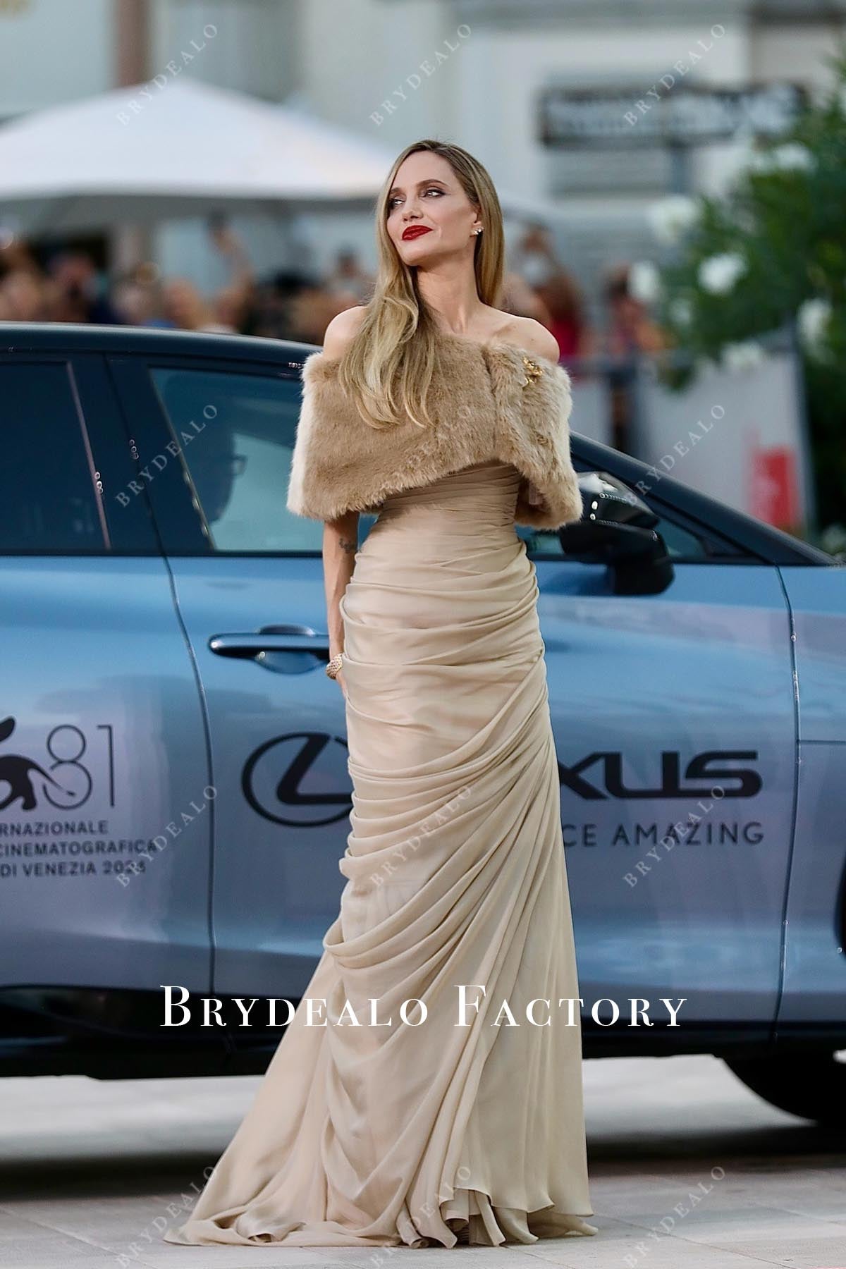 Angelina Jolie 2024 Venice Film Festival Draped Formal Dress