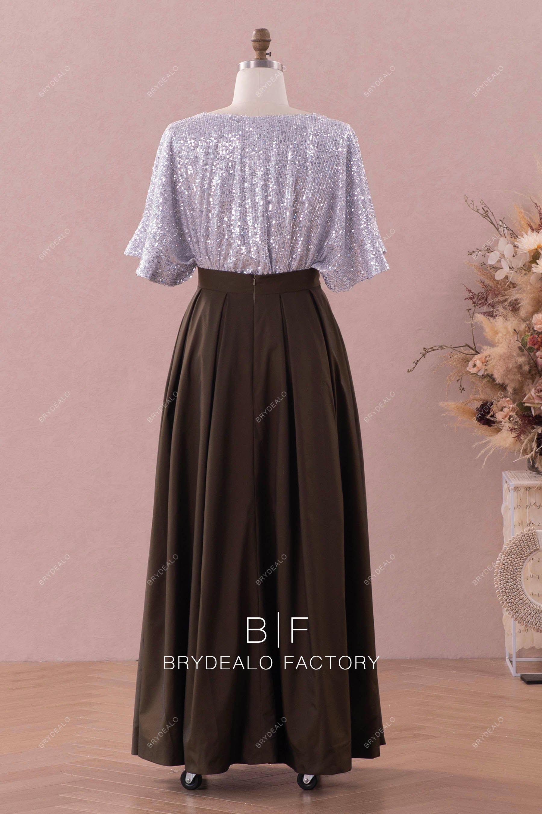 Silver Sequined Top Army Green Formal Dress