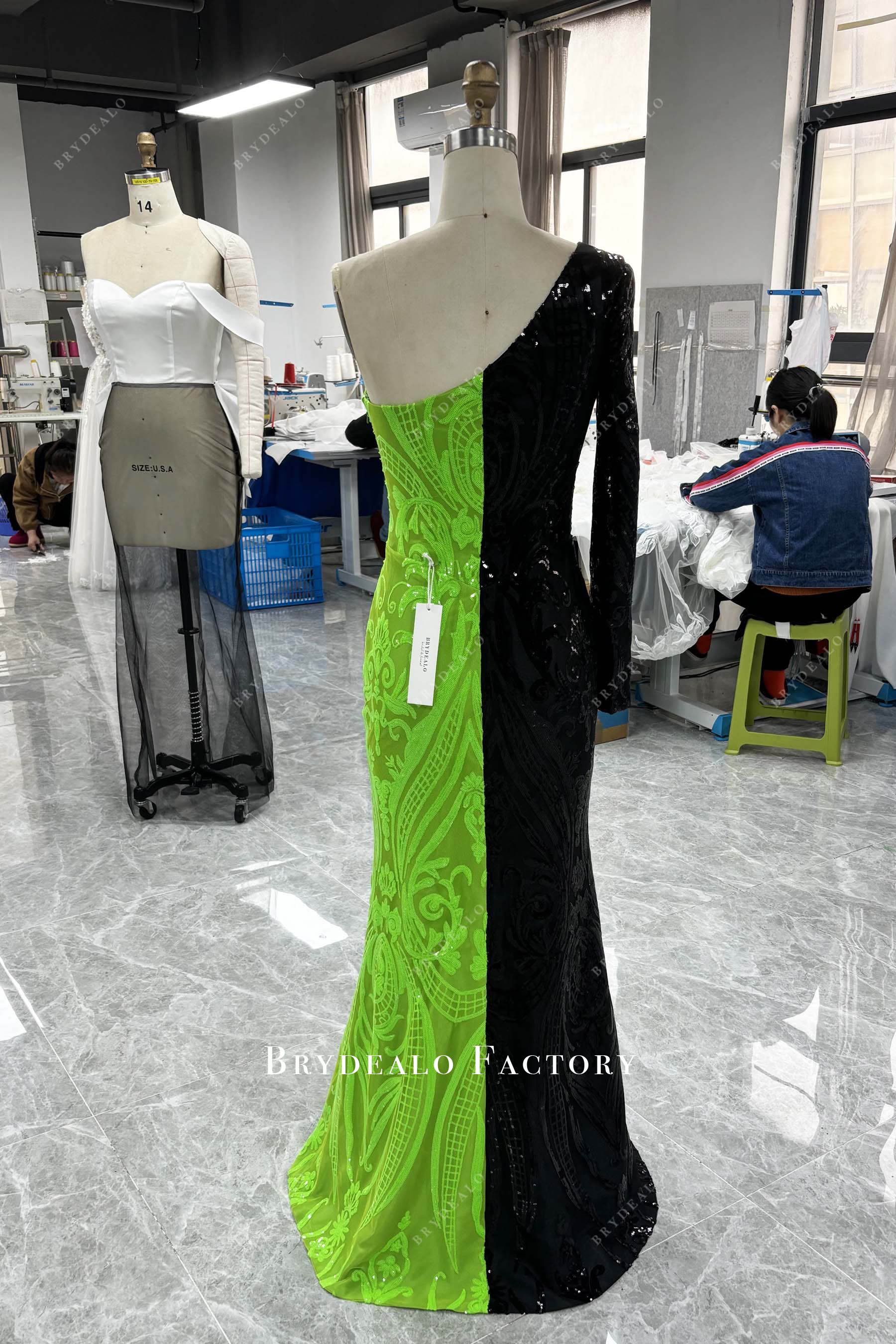 asymmetric neck one sleeve original long prom dress