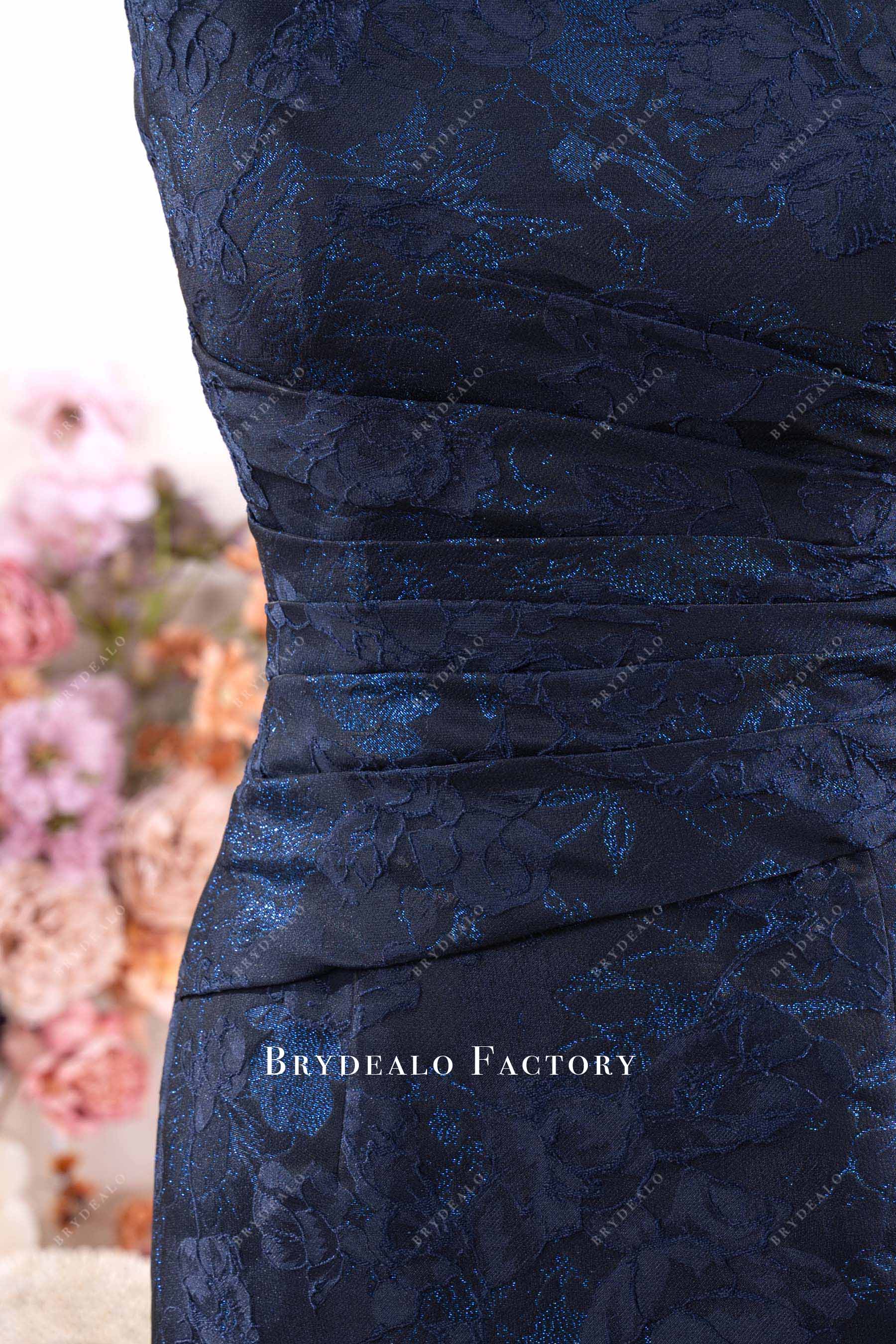 asymmetry pleated dark navy formal dress