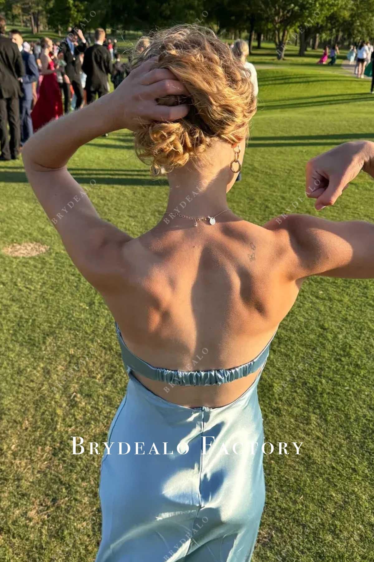 baby blue backless prom dress