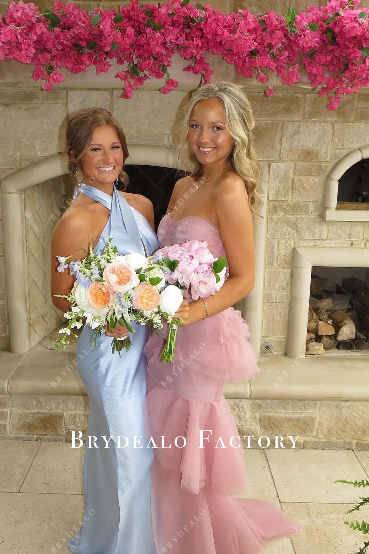 baby pink layered mermaid prom dress