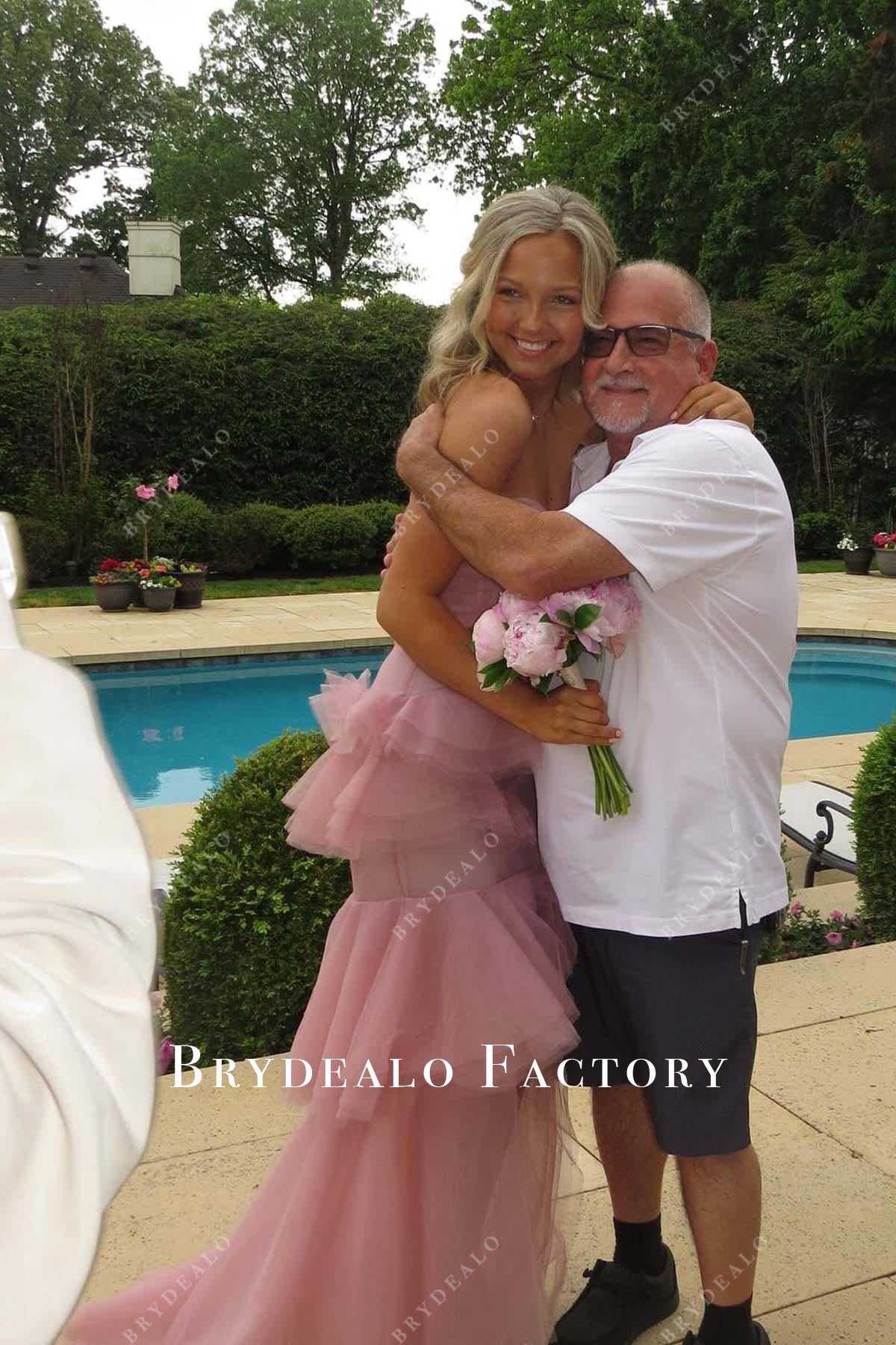 baby pink layered prom dress