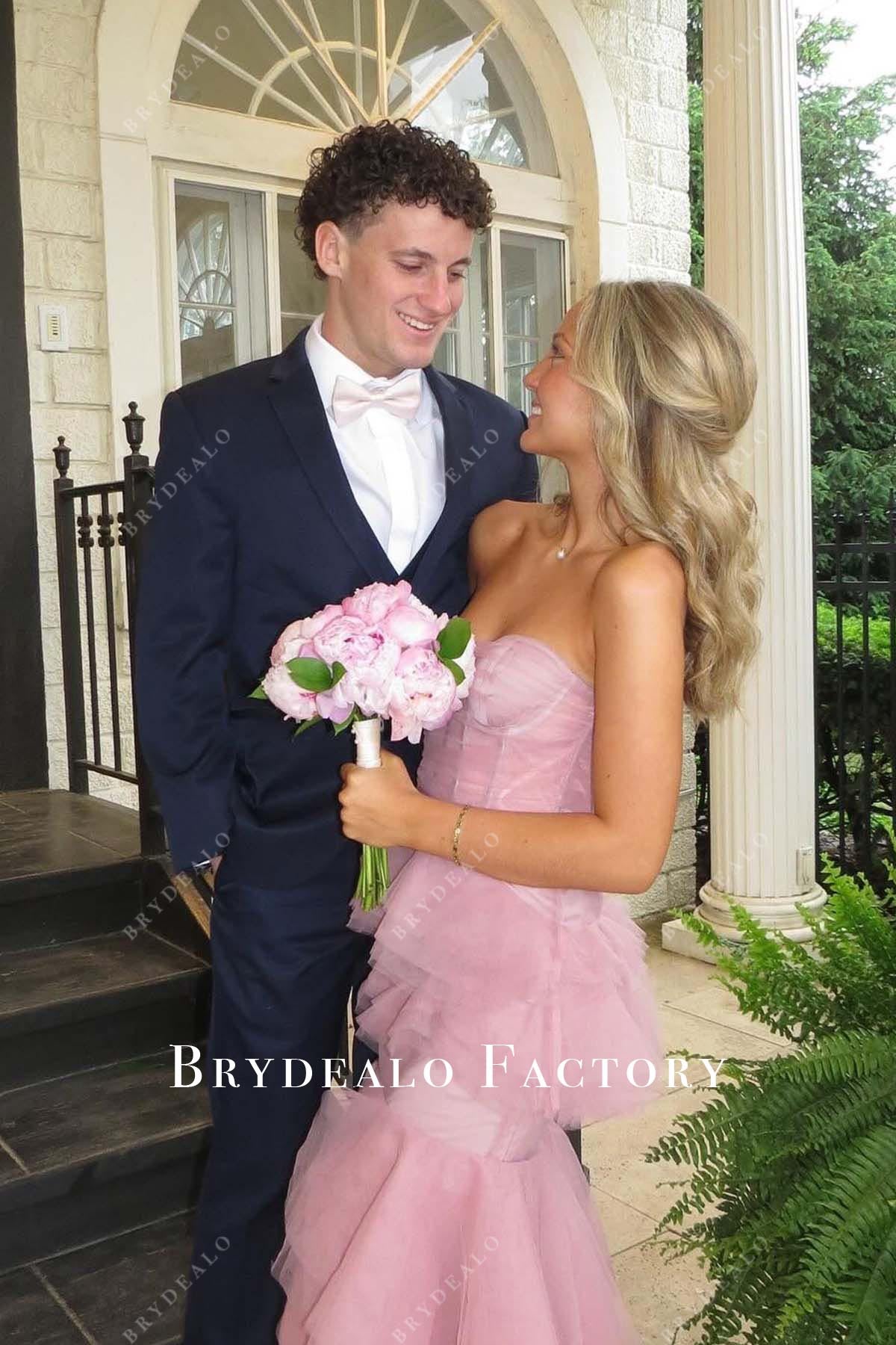 baby pink sweetheart neck prom dress