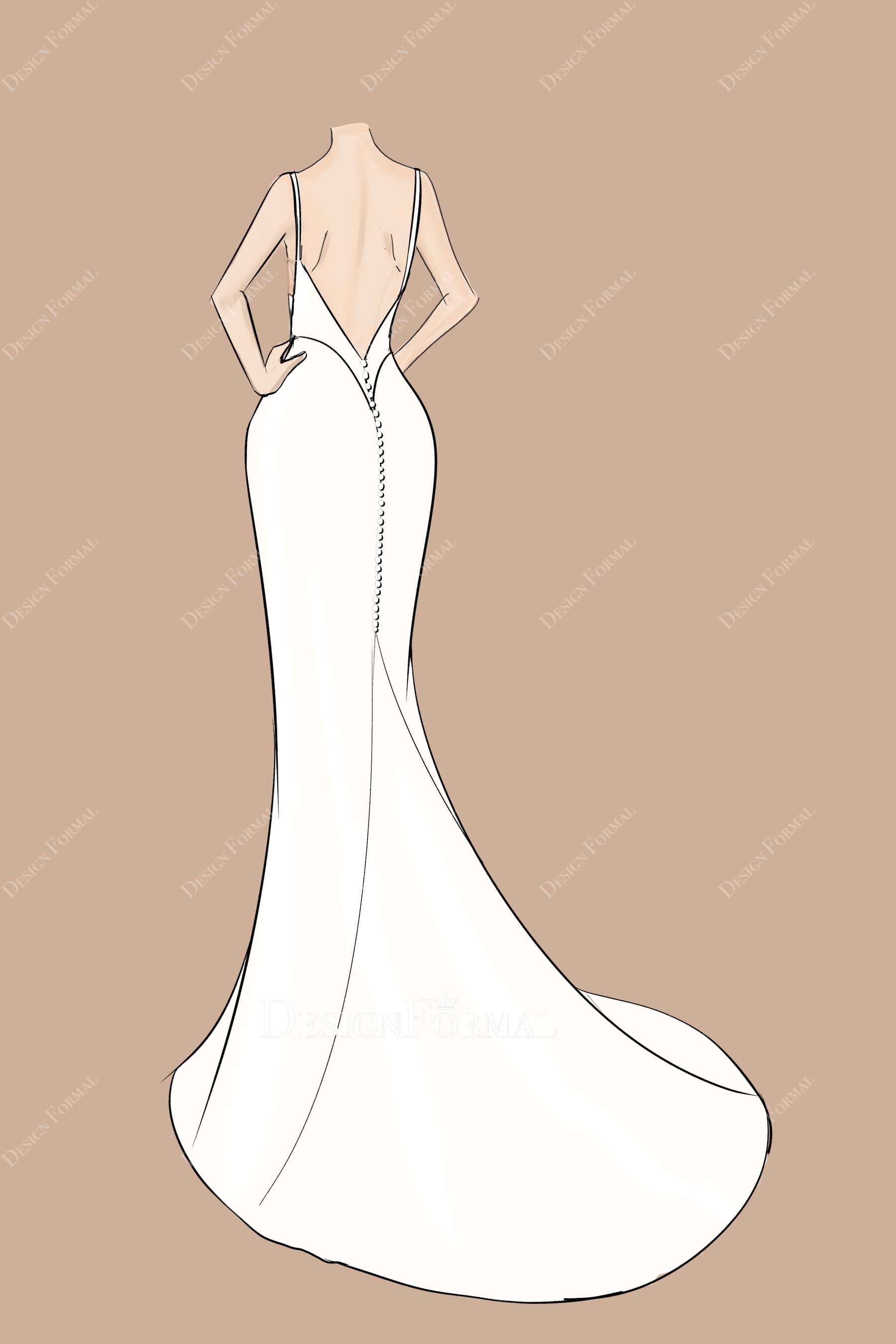 Backless Sleeveless Mermaid Bridal Dress Sketch