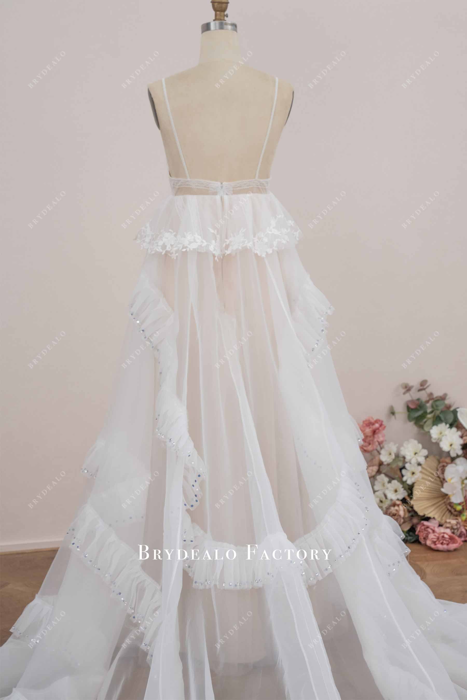 backless tiered wedding dress