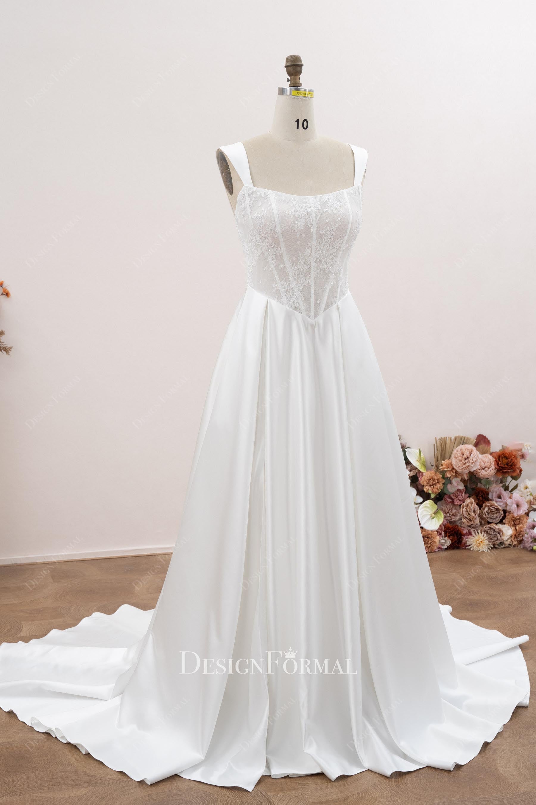 Basque waist court train wedding dress