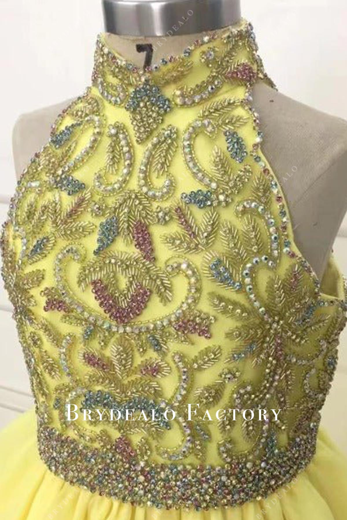 beaded daffodil halter pageant dress