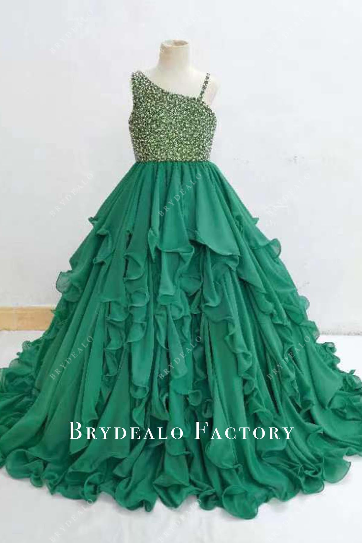 beaded dark green pageant dress
