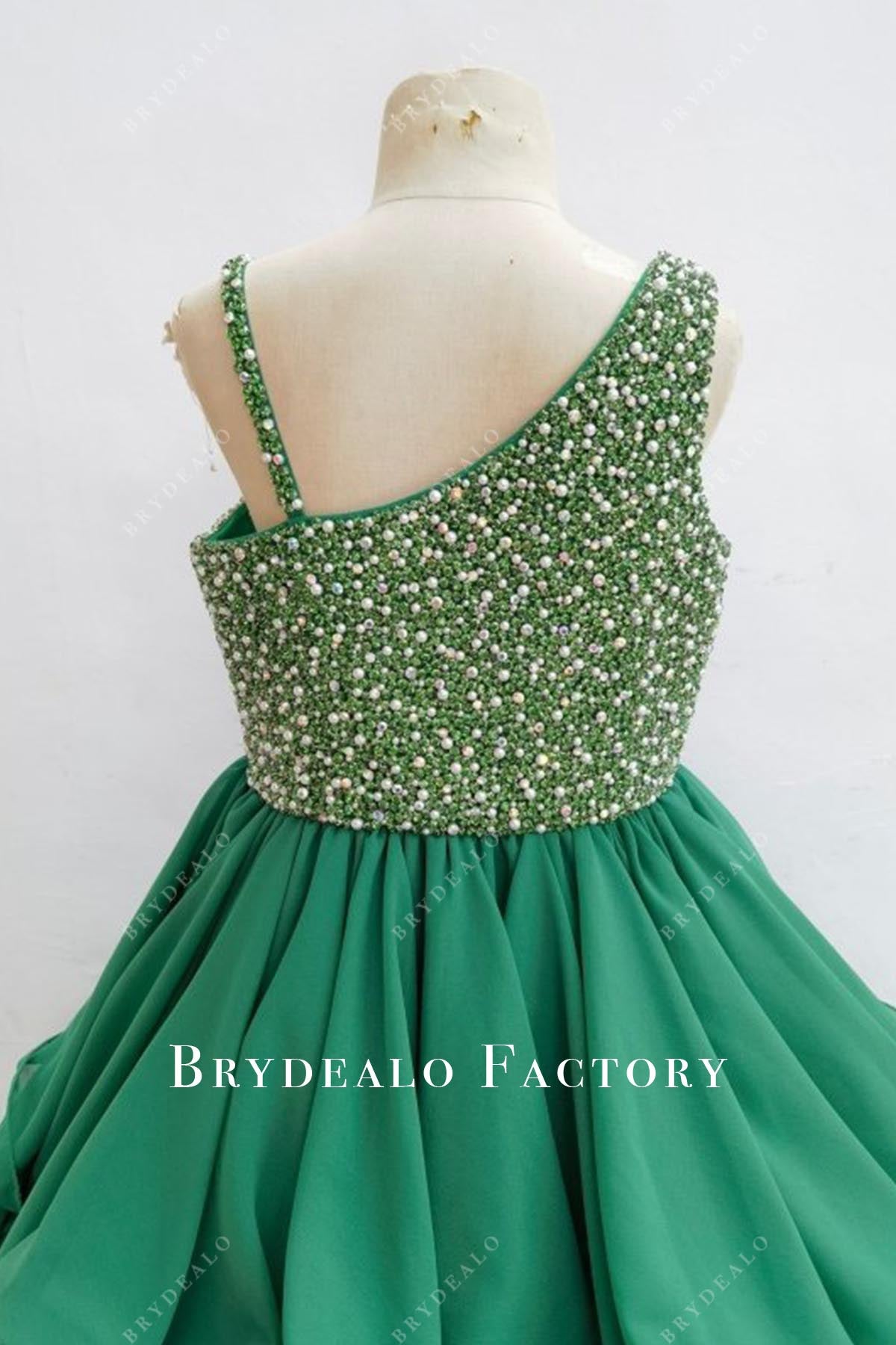 beaded dark green sleeveless pageant dress