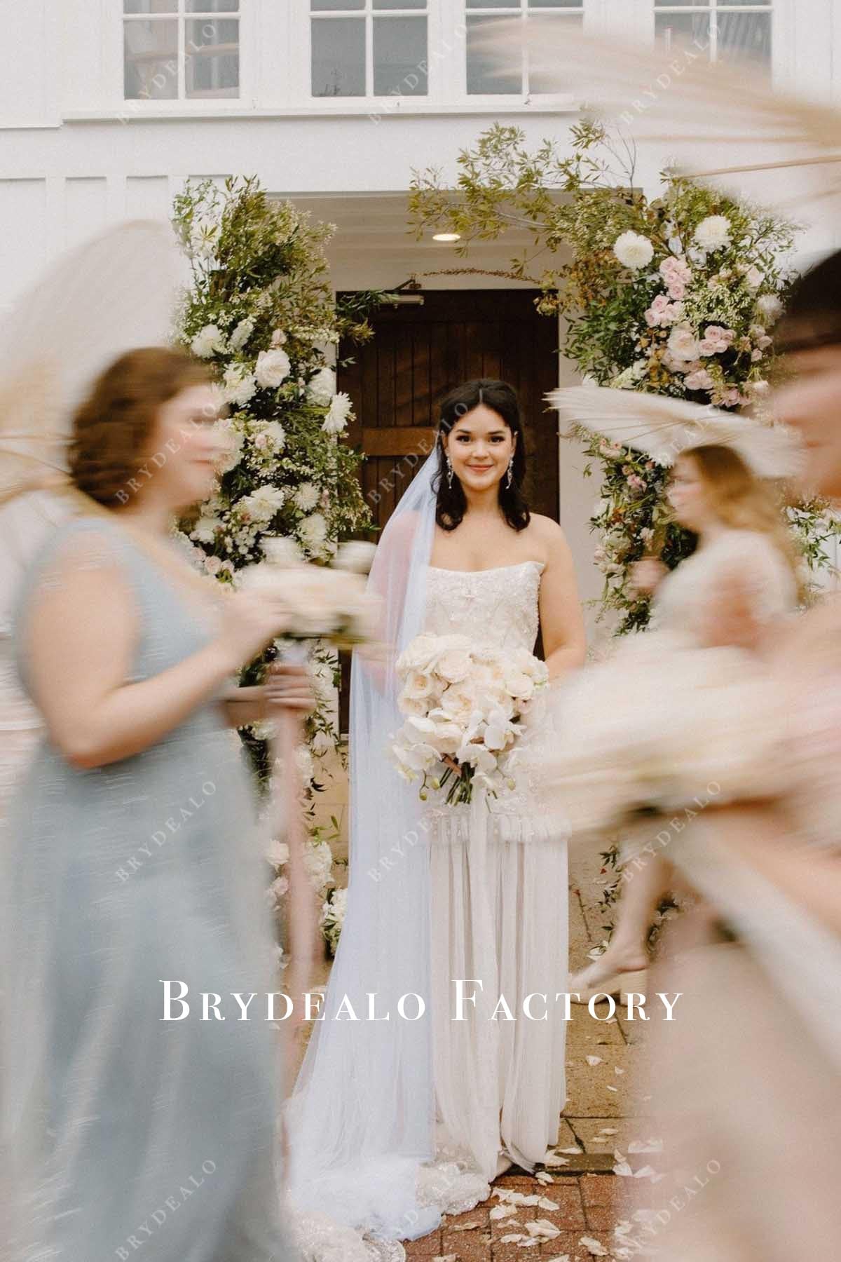 beaded fit flare wedding dress