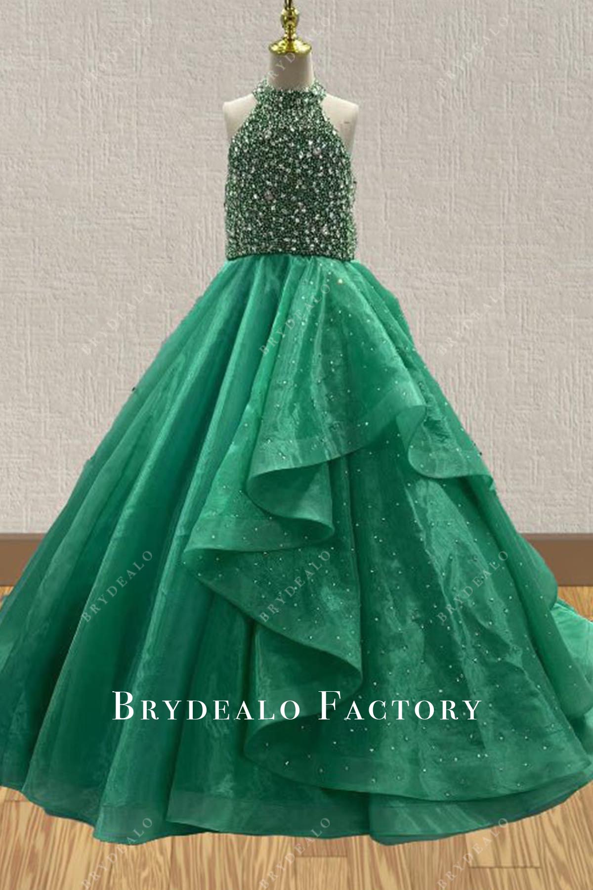 beaded jungle green pageant dress