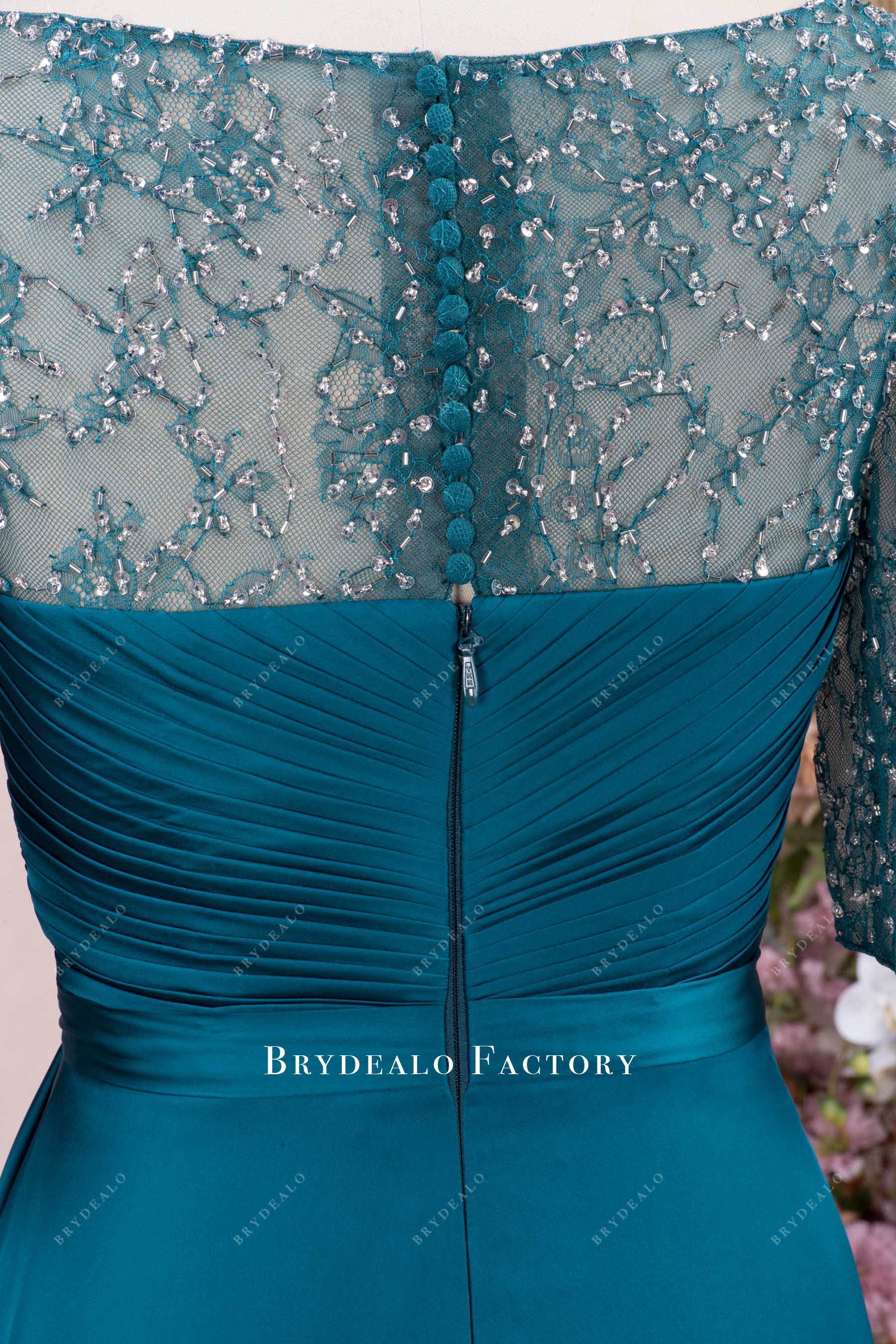 Rhinestones Peacock Lace Sleeves Chiffon Mother Of Bridal Dress