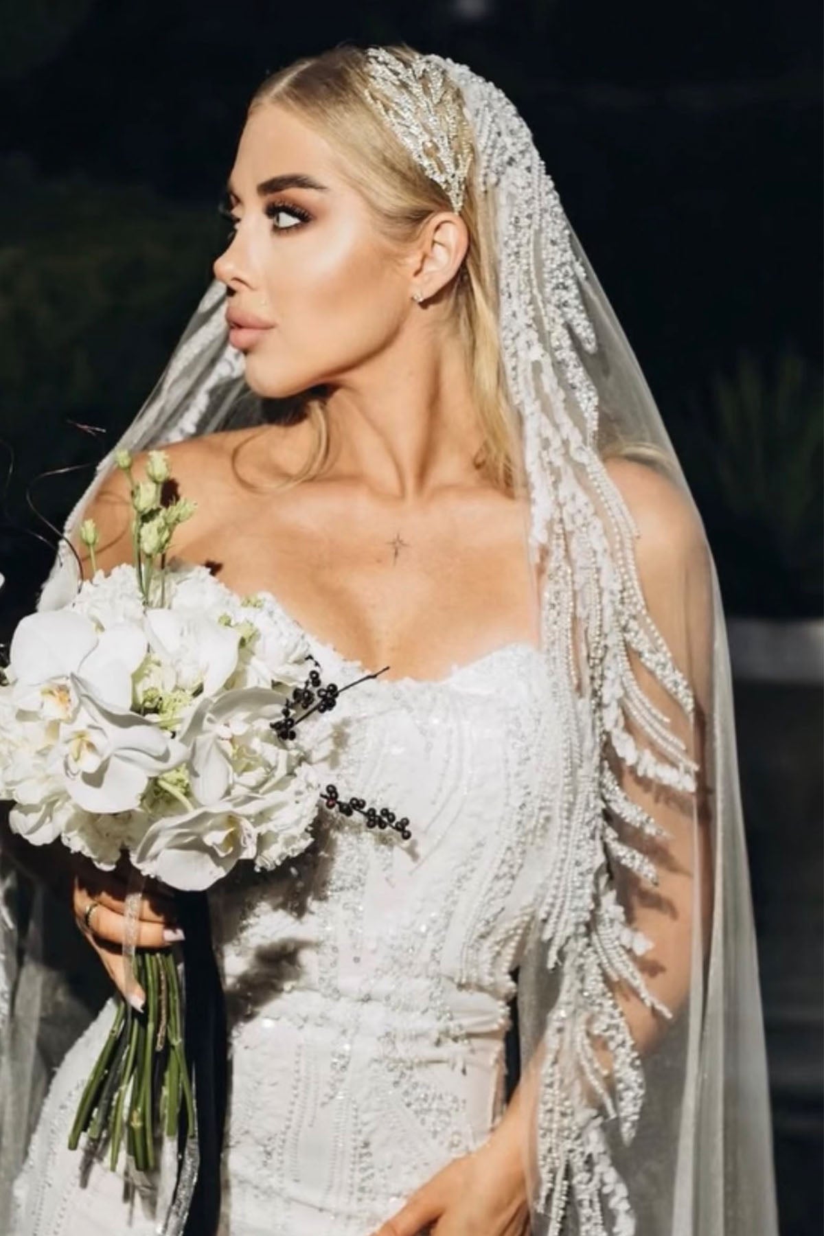 beaded lace edge bridal veil