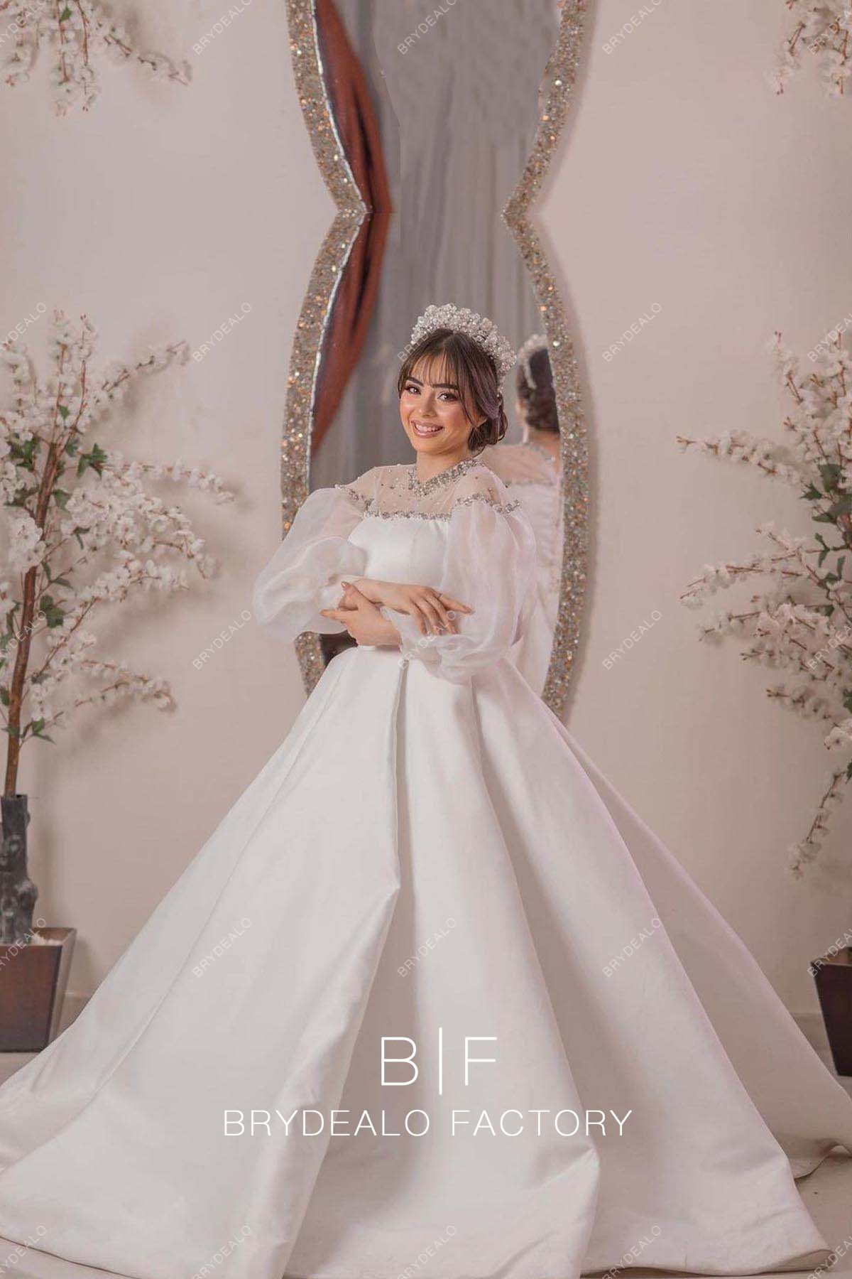 Princess Plus Size Bishop Sleeve Beaded Mikado Wedding Ball Gown Princess Plus Size Bishop Sleeve Beaded Mikado Wedding Ball Gown