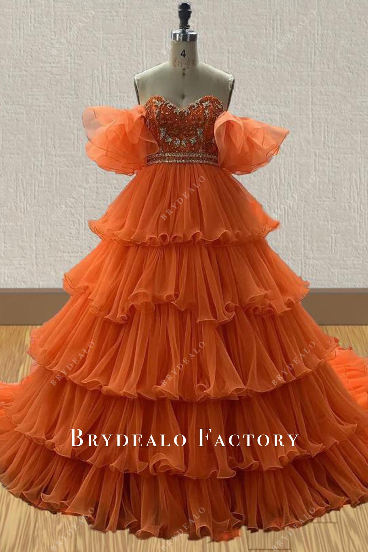 off the shoulder pageant dress Crystals Orange Off Shoulder Layered Pageant Dress