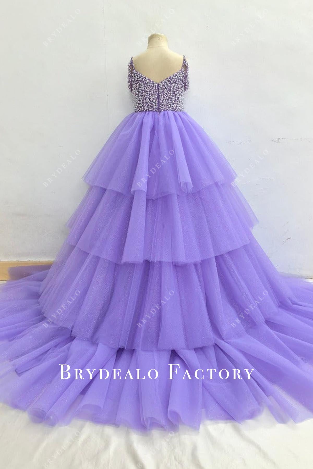 beaded purple court train pageant dress