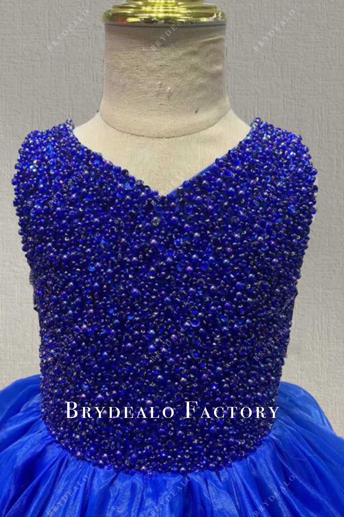 beaded royal blue v neck pageant dress