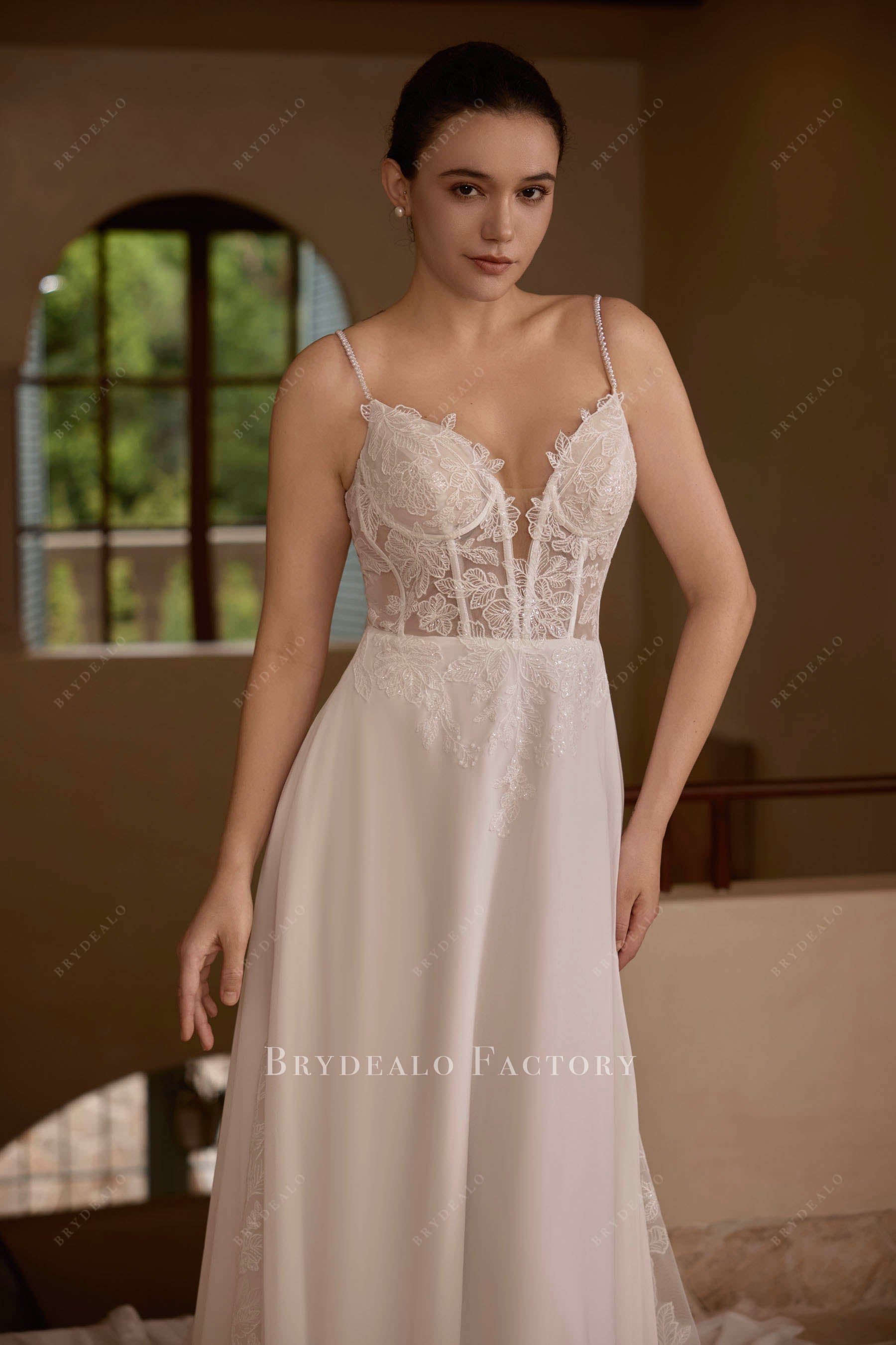 beaded straps bridal dress