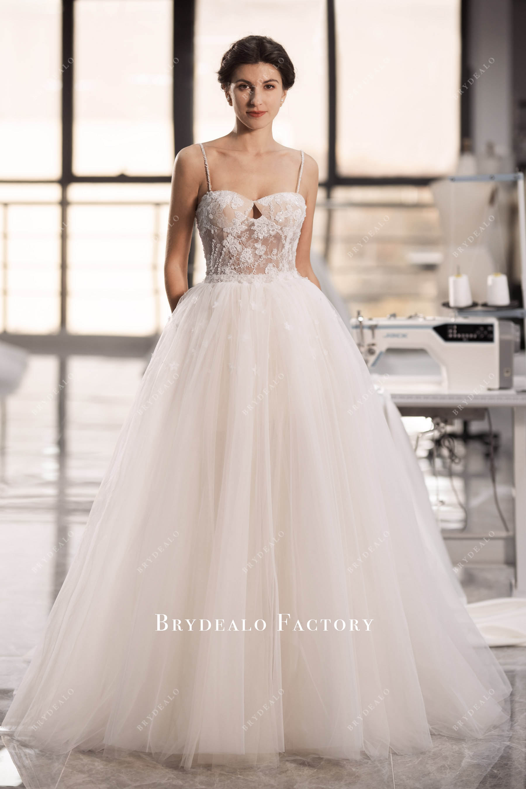 Designer Beaded Lace Champagne Corset Wedding Dress with Overskirt, Light Champagne / Overskirt