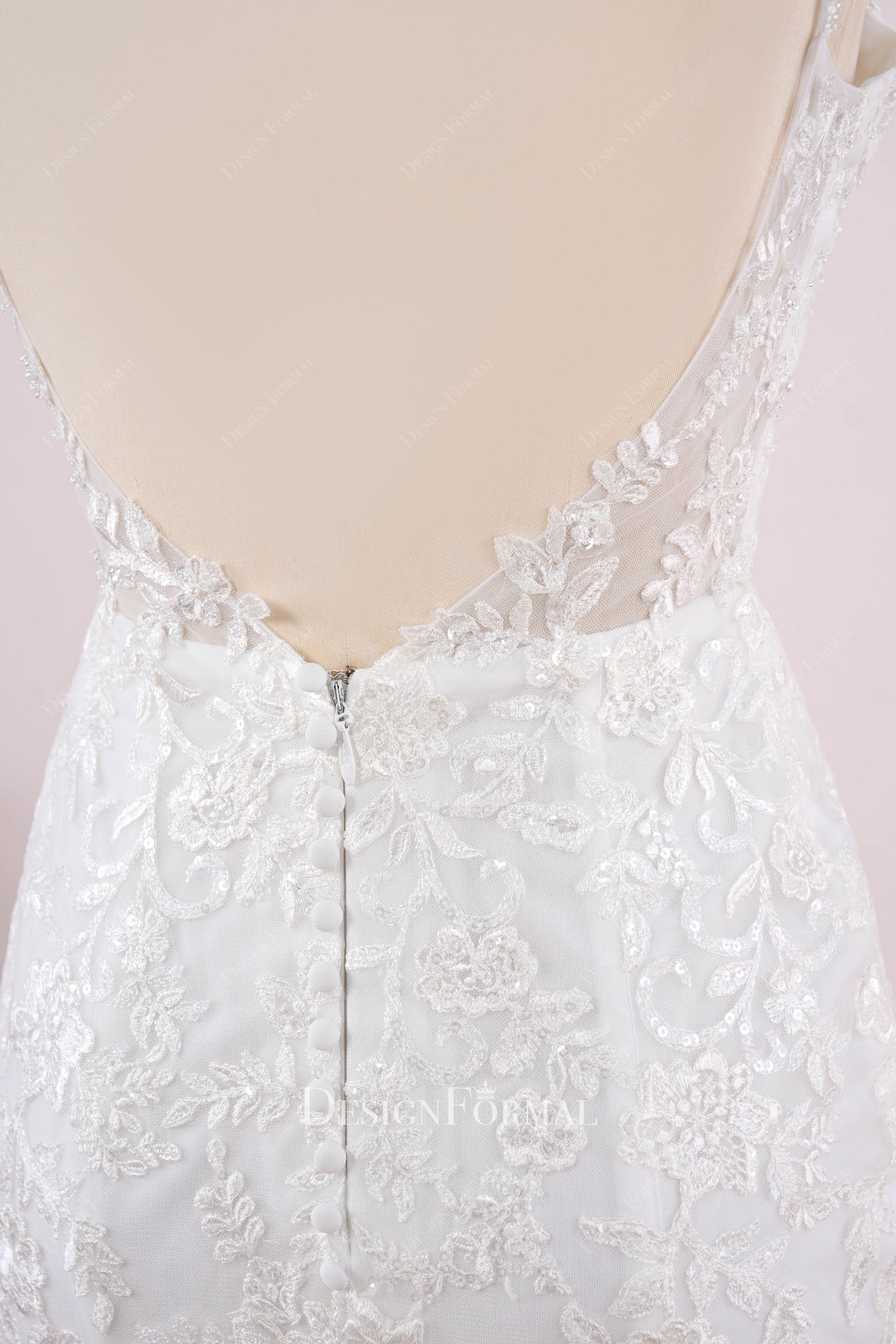 beaded straps open back wedding dress