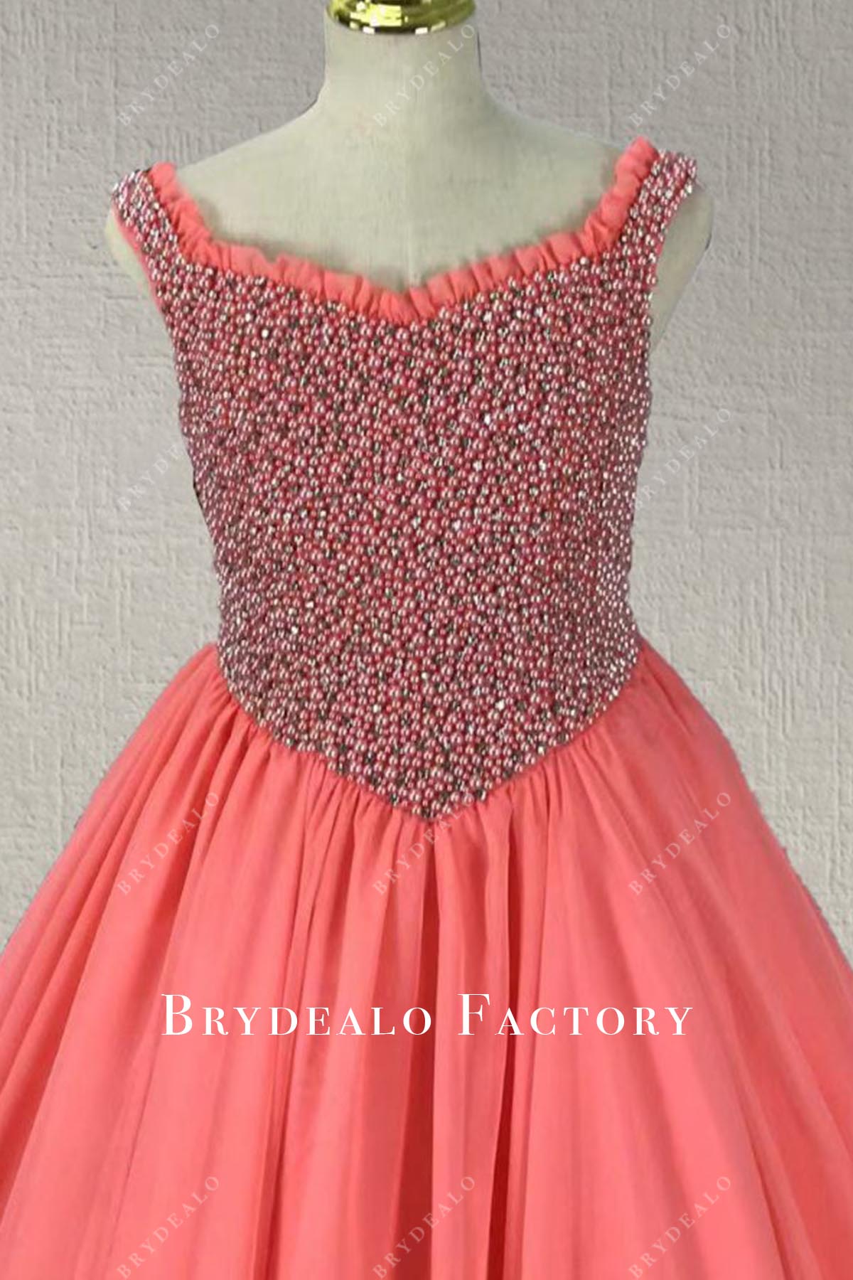 beaded watermelon straps pageant dress