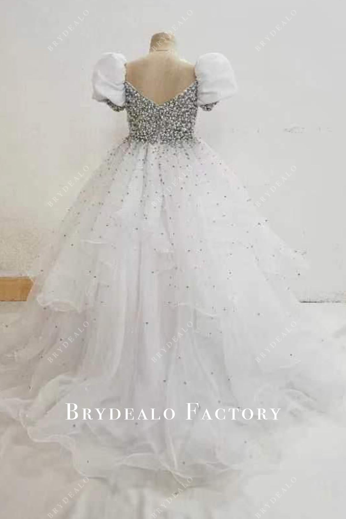 beaded white court train pageant dress