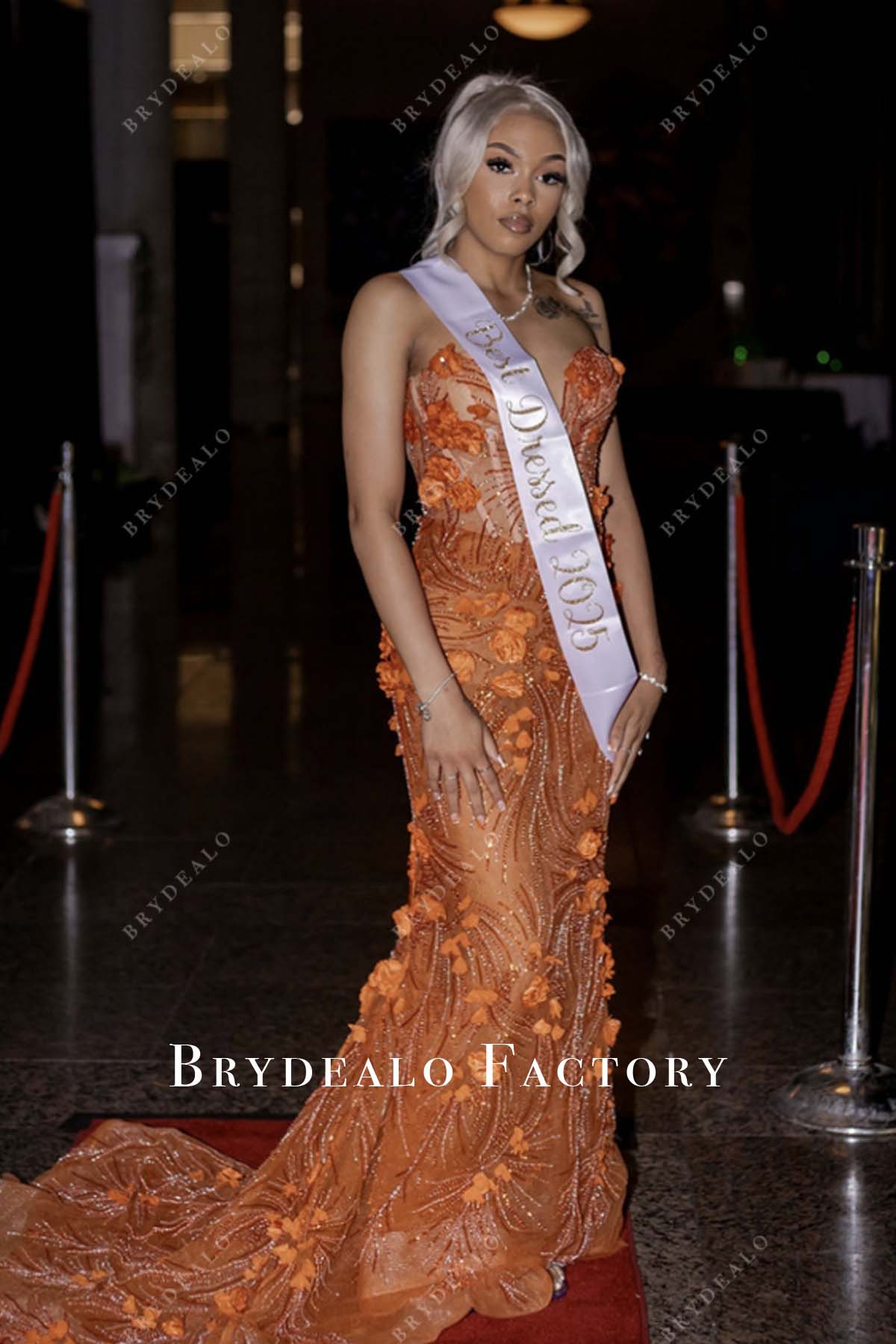 best sleeveless orange prom queen dress