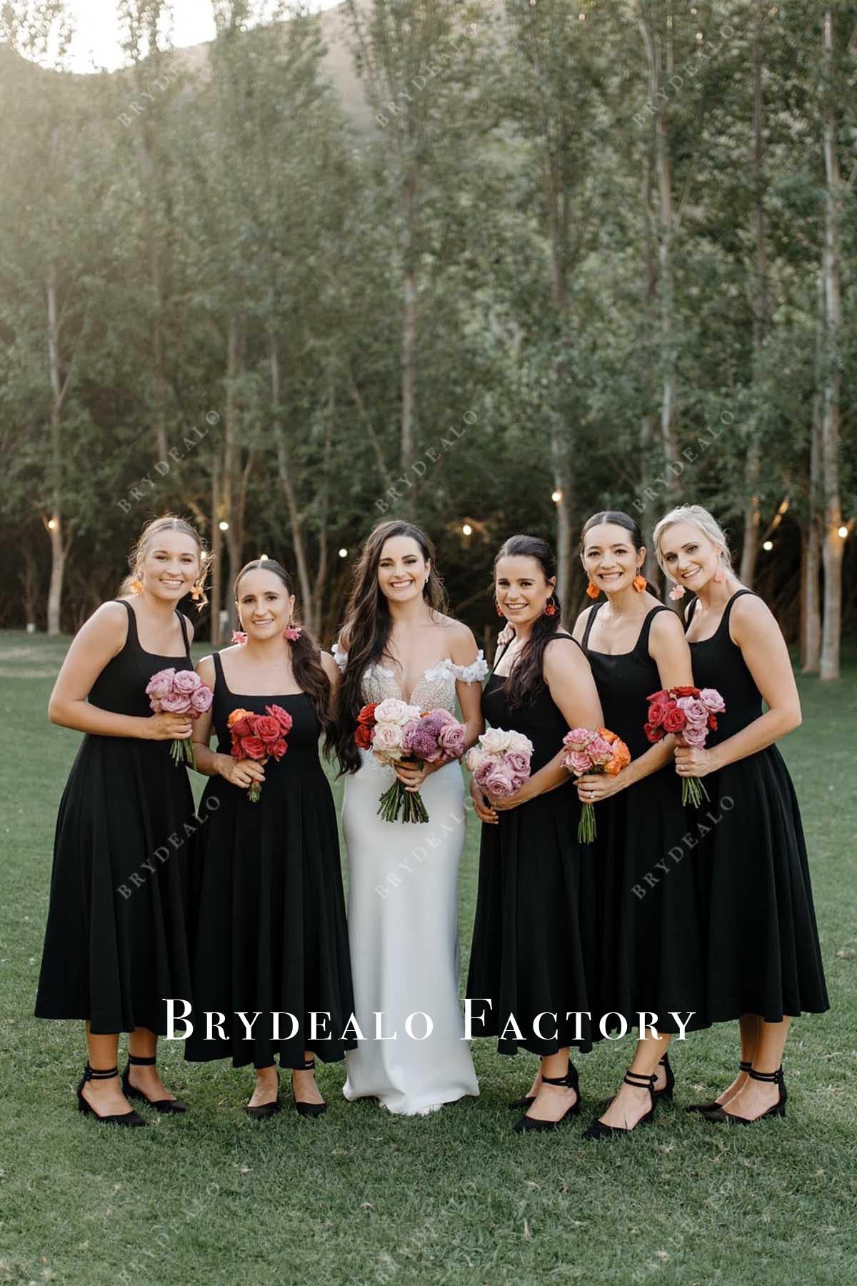 black bridesmaid dresses square neck Black Bridesmaid Dresses