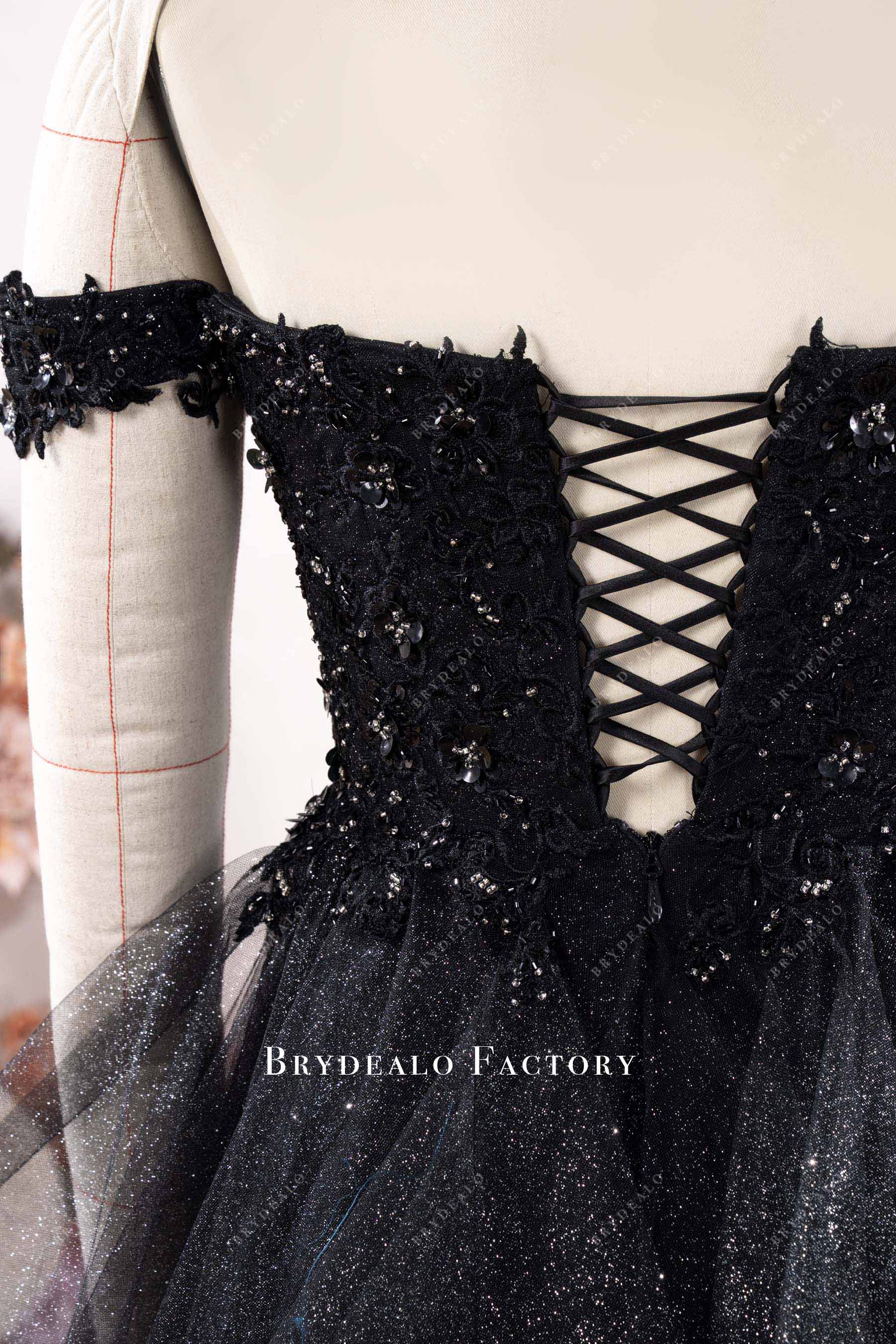 black beaded lace top wedding dress