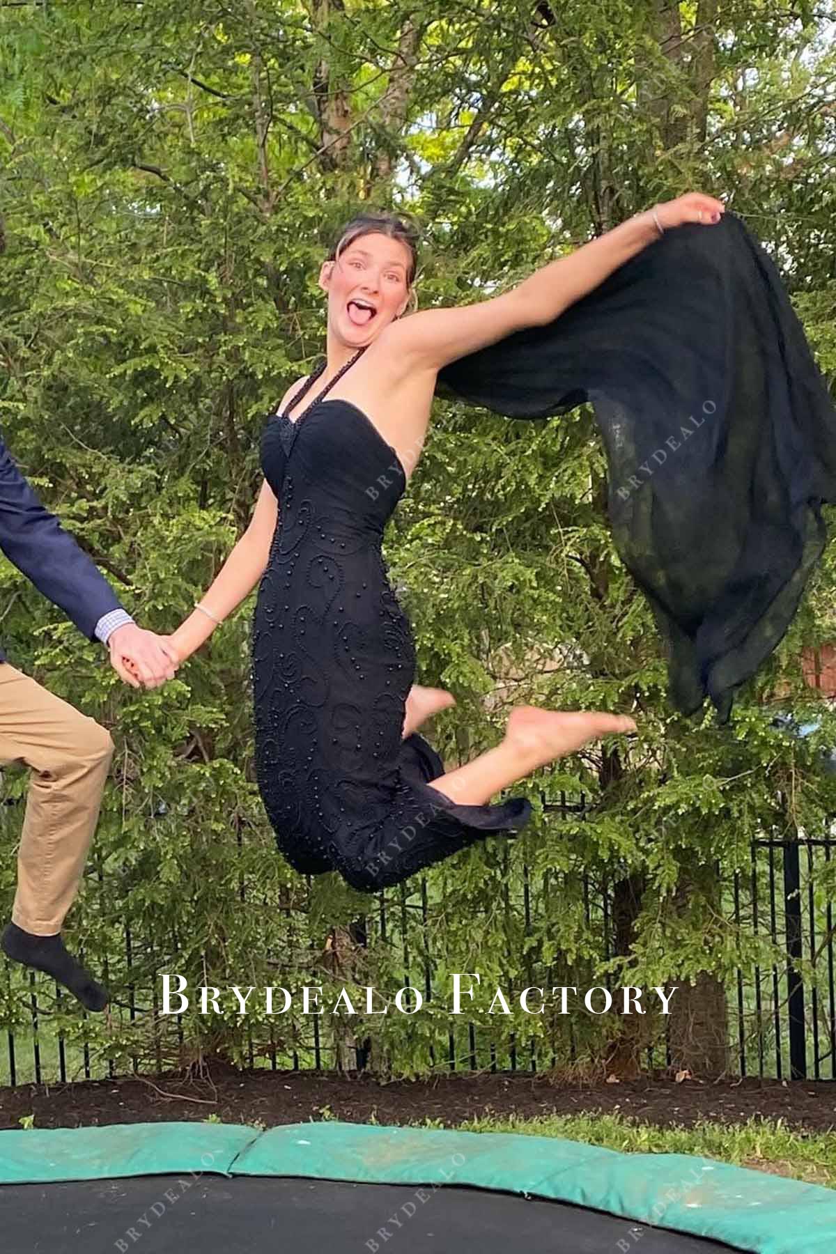 black beaded long prom dress