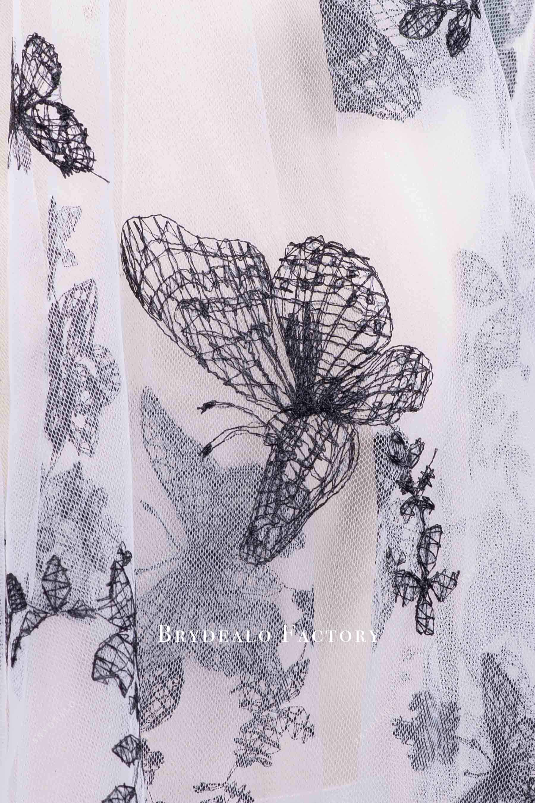 black butterfly embroidery wedding veil