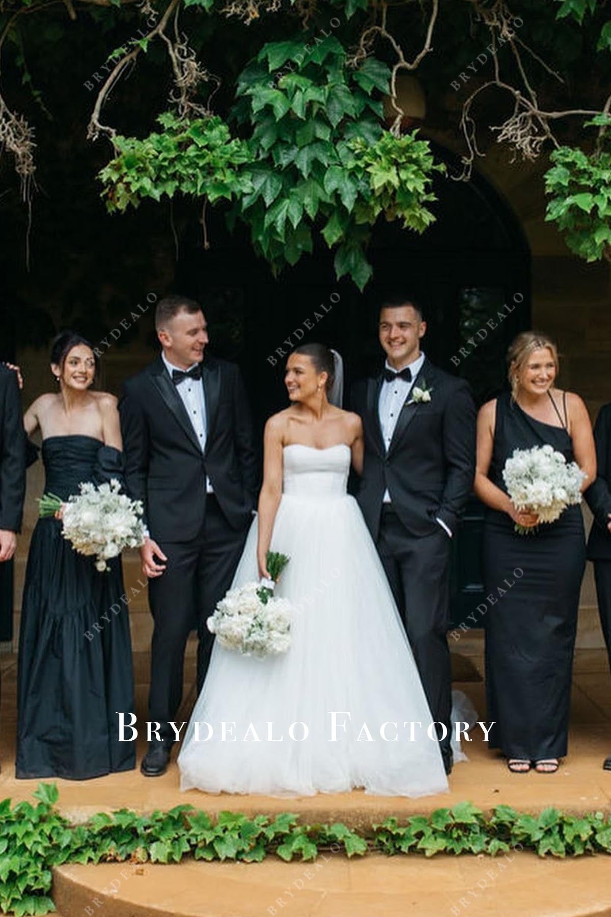 black floor length mismatched bridesmaid dresses