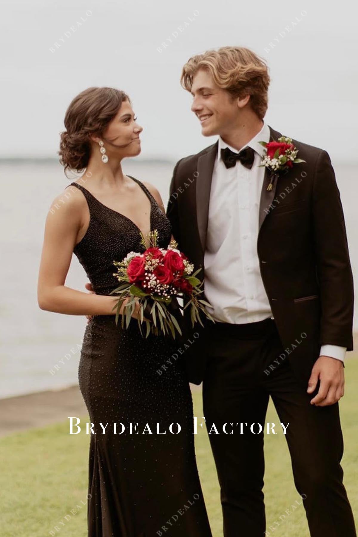 black glitter mermaid prom dress