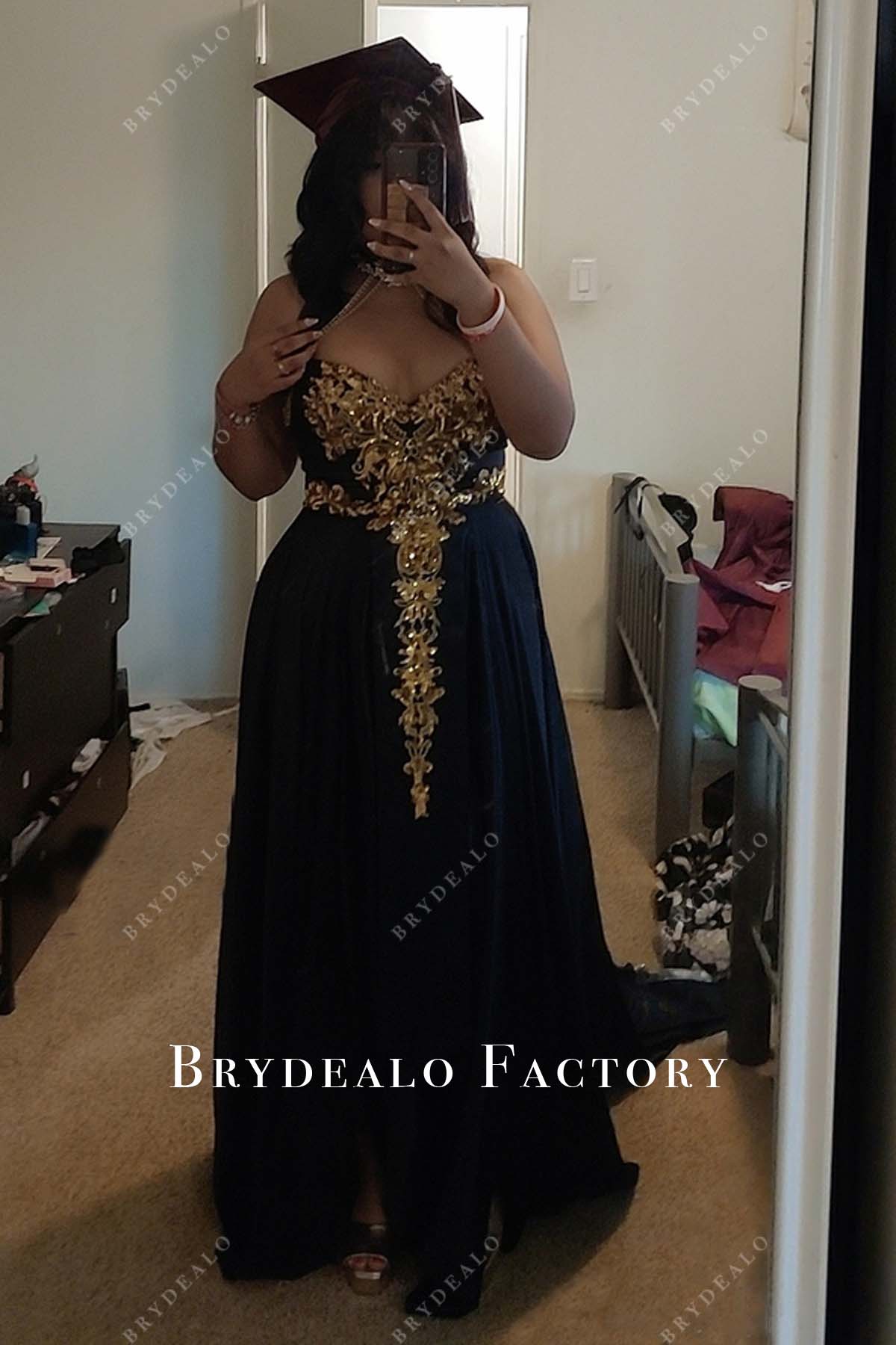 black gold split senior prom dress