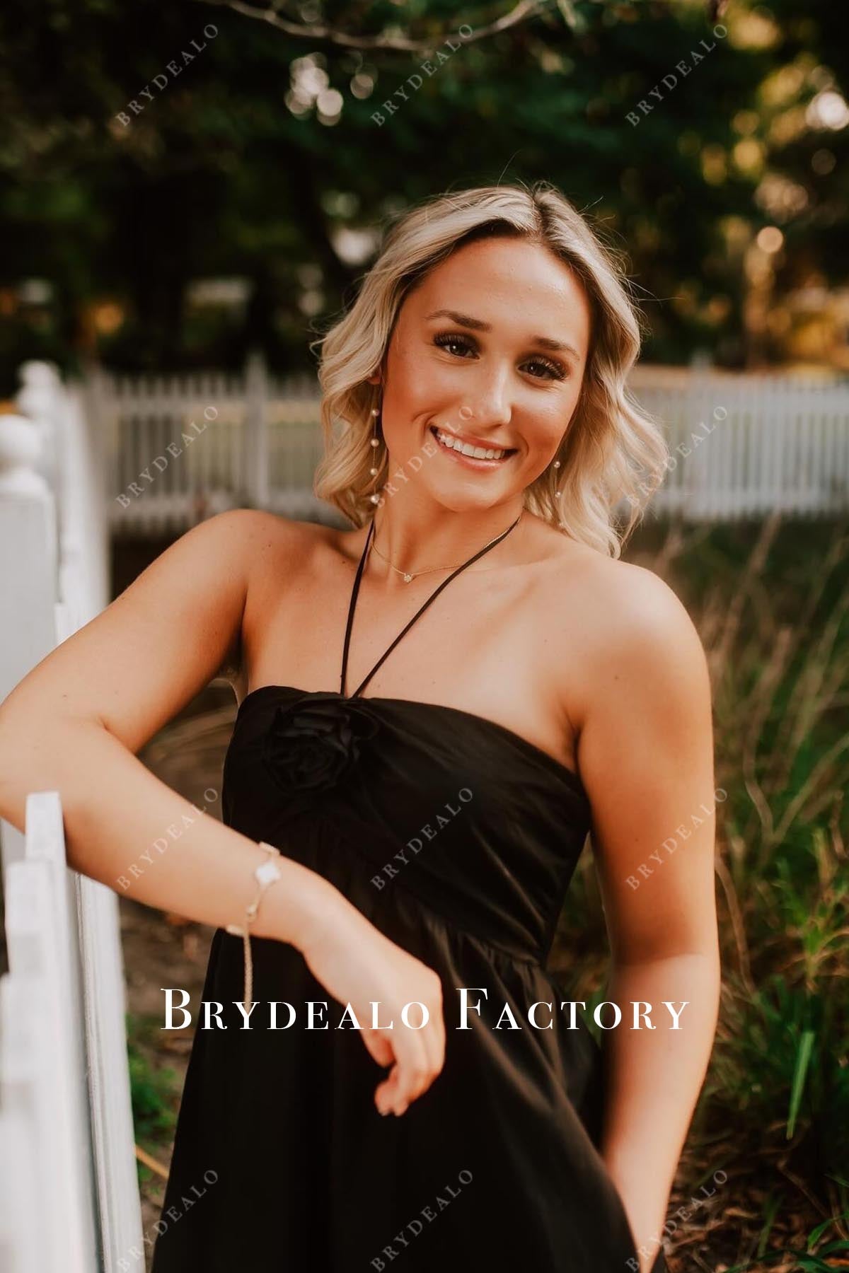 black halter short formal dress