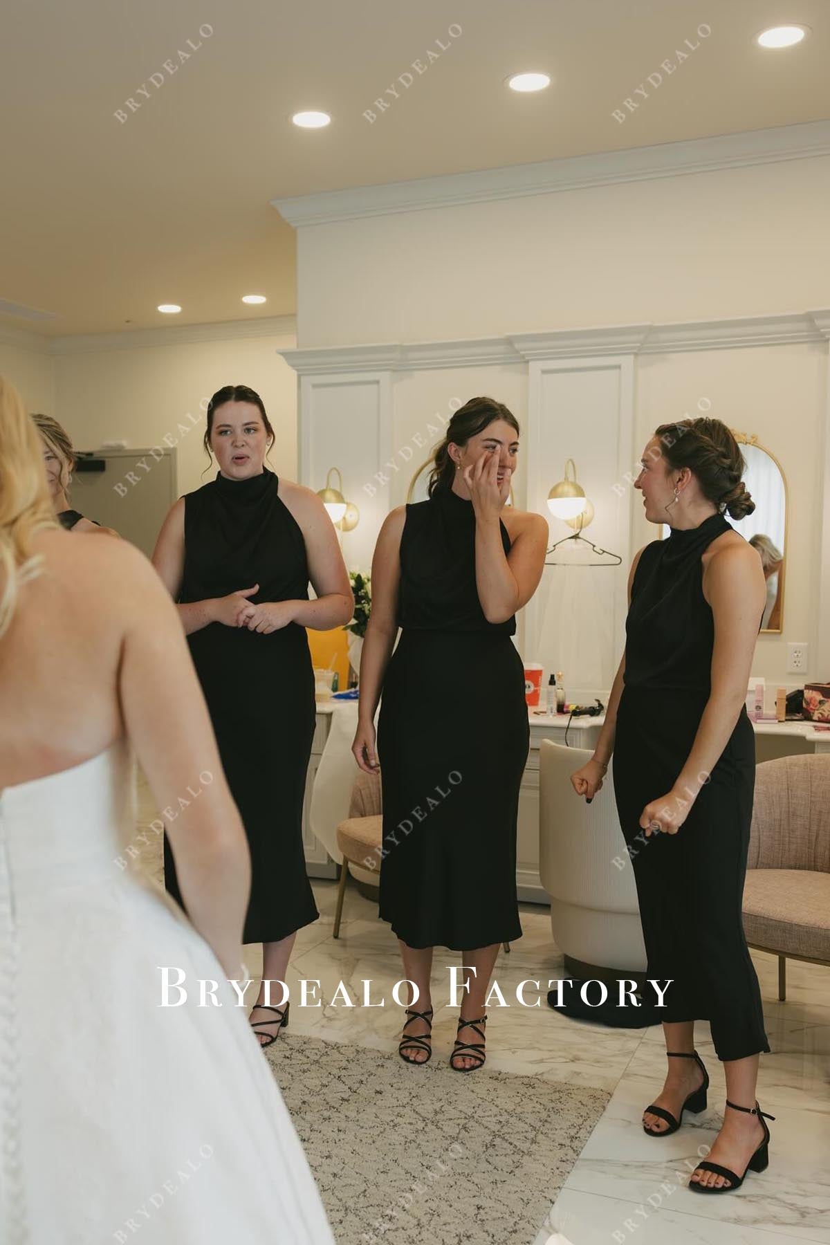 Black Sleeveless High Neck Fit Flare Bridesmaid Dress