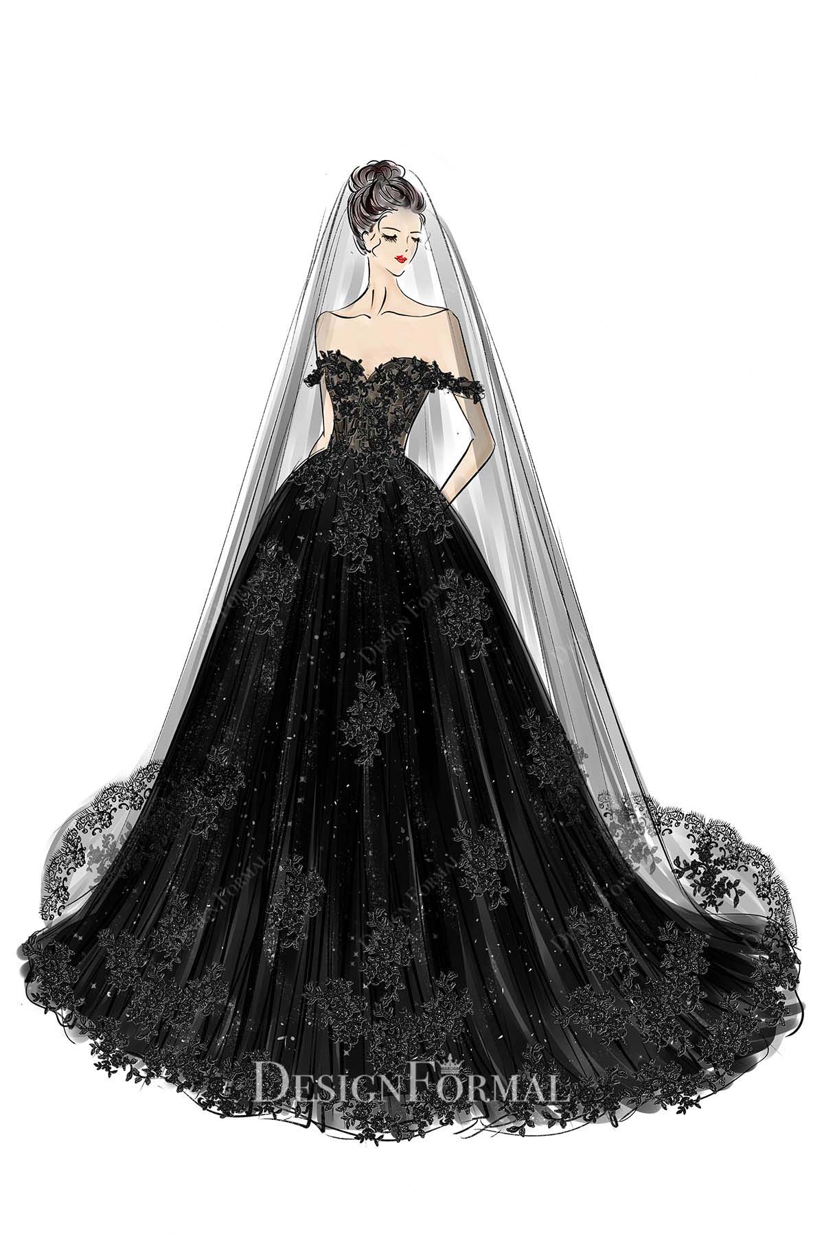 black illusion bodice wedding gown
