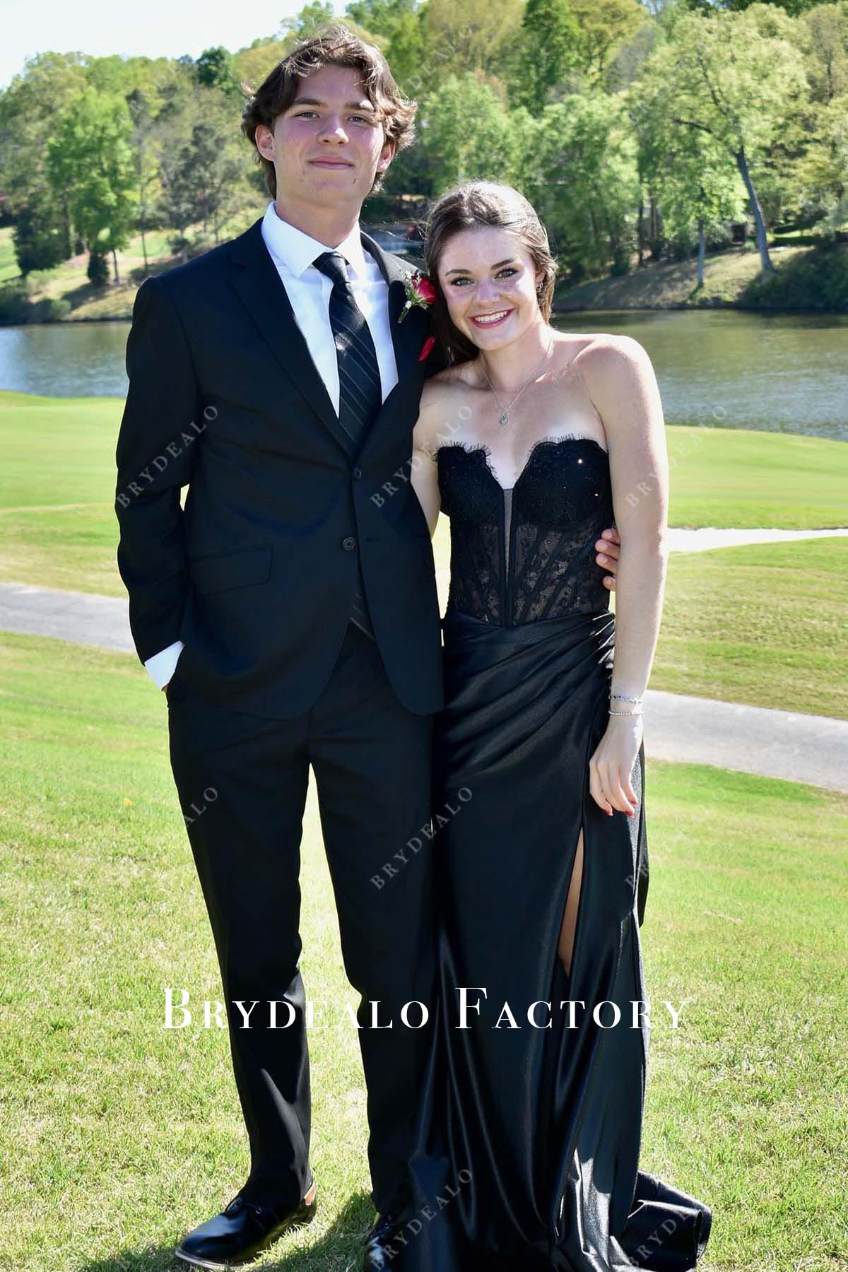 black lace long homecoming dress
