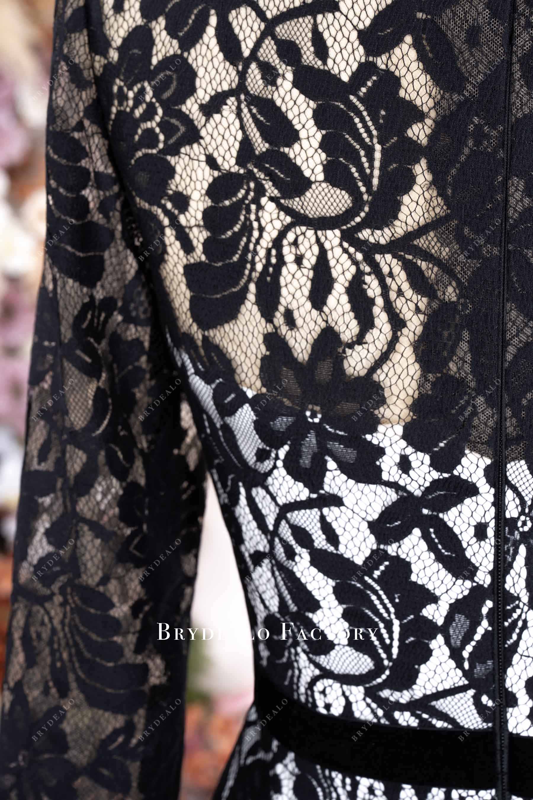 black lace sheer sleeve formal dress