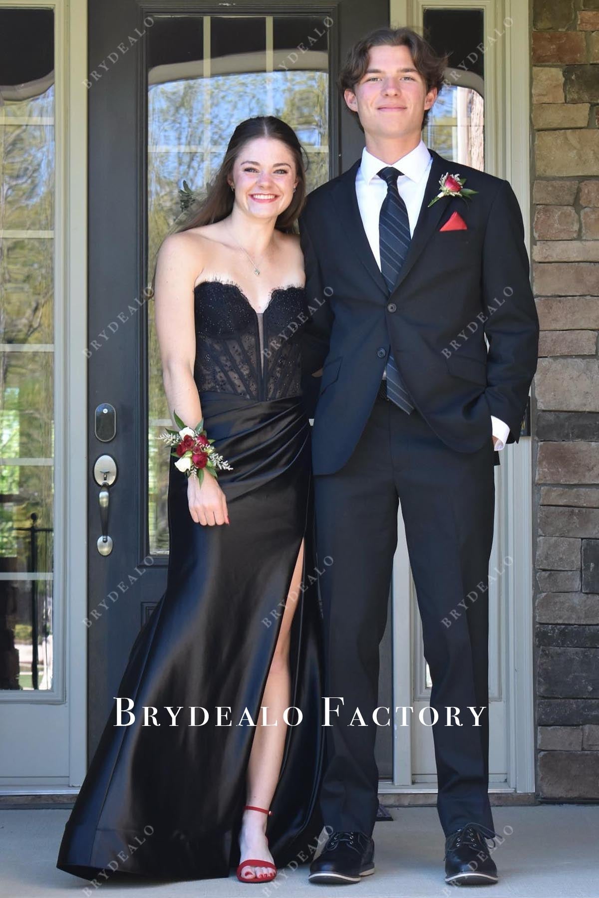 black lace strapless homecoming dress