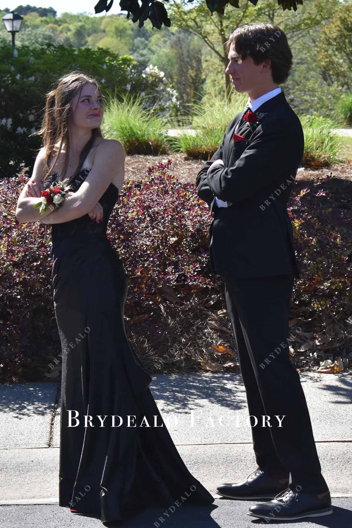 black lace sweetheart homecoming dress